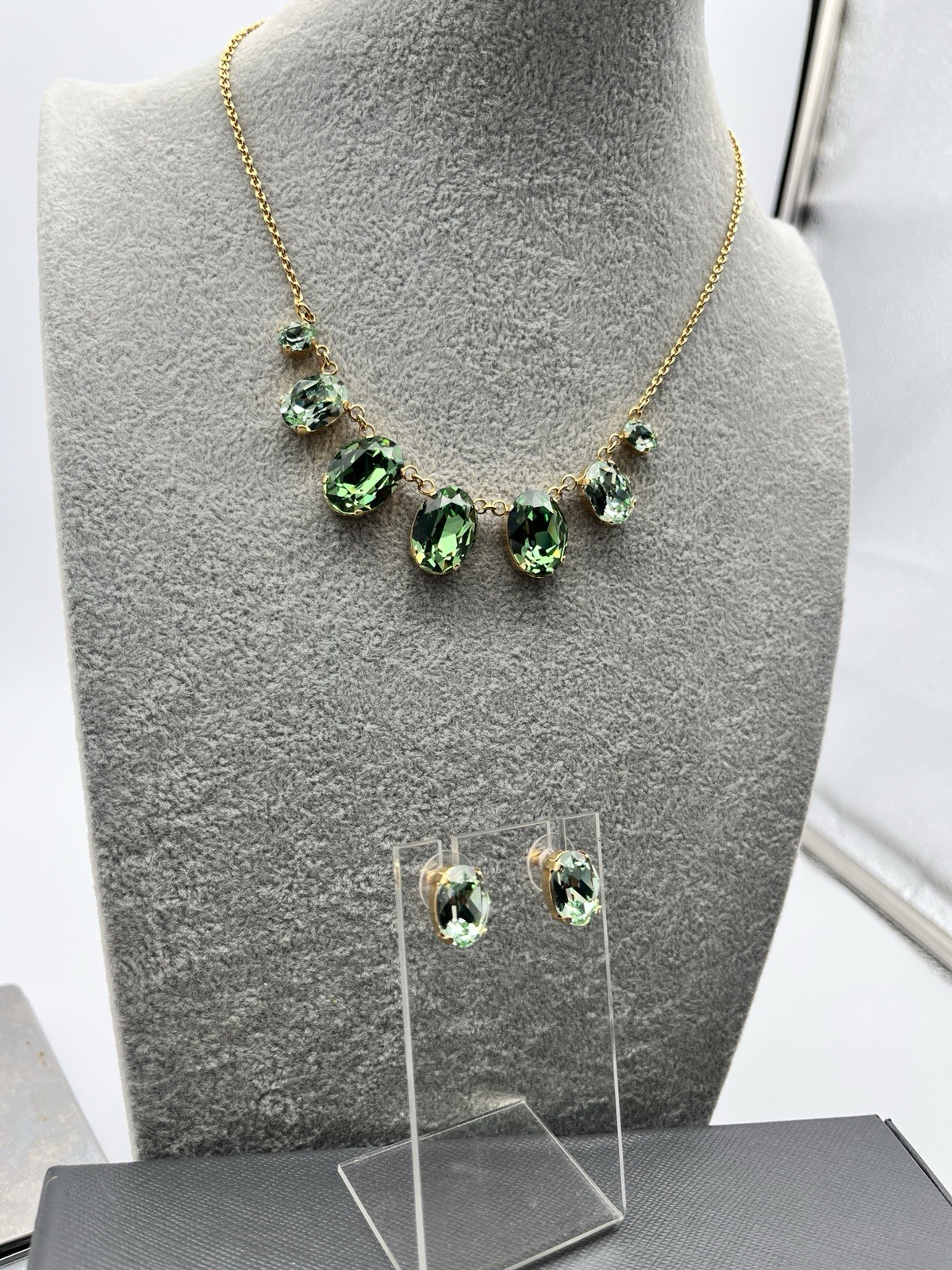 Touchstone Crystal by Swarovski Shades Of Green Bib Necklace & Earrings SET