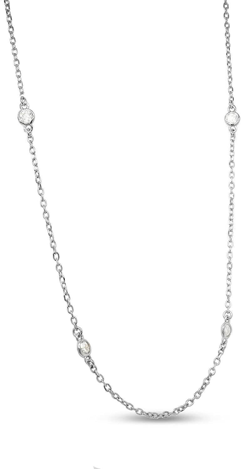 Lab Created Moissanite 2.9MM Yard Station 16” To 36″ Necklace Sterling Silver