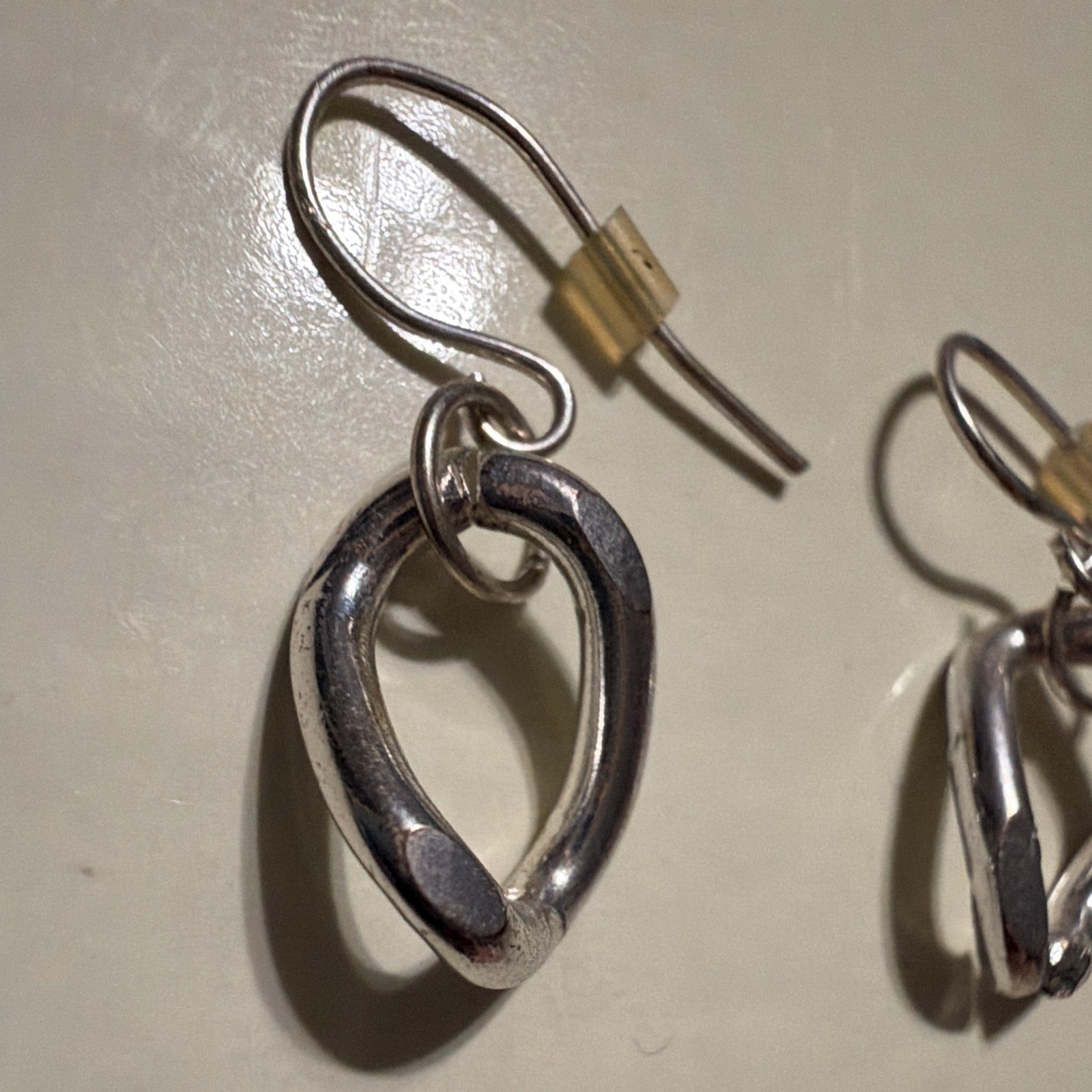 Silver Tone Oval Dangle/Drop Earrings, Hook Closure, Metal, No Stone