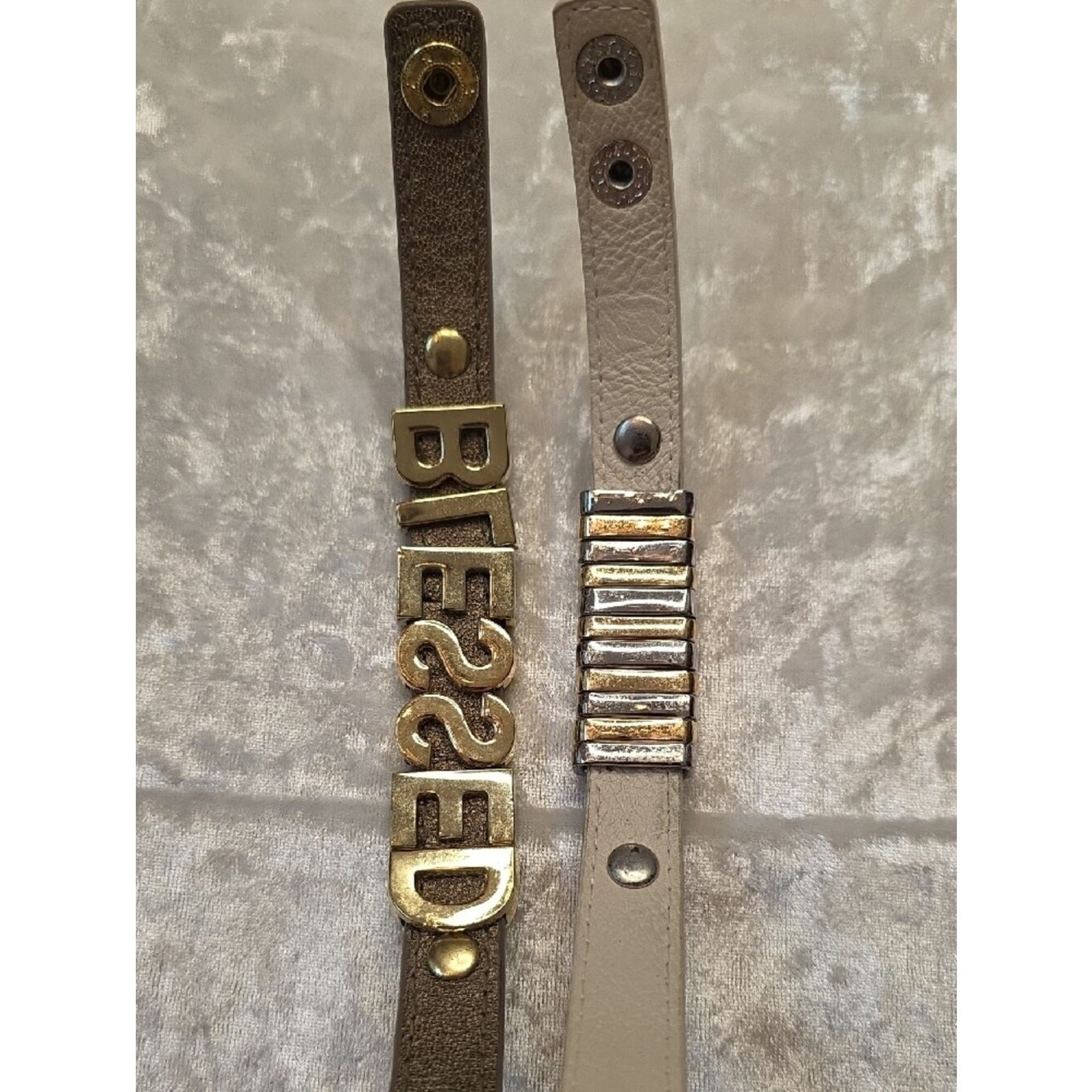 Blessed Gold Tone Letter & Two Tone Faux Leather Bracelets