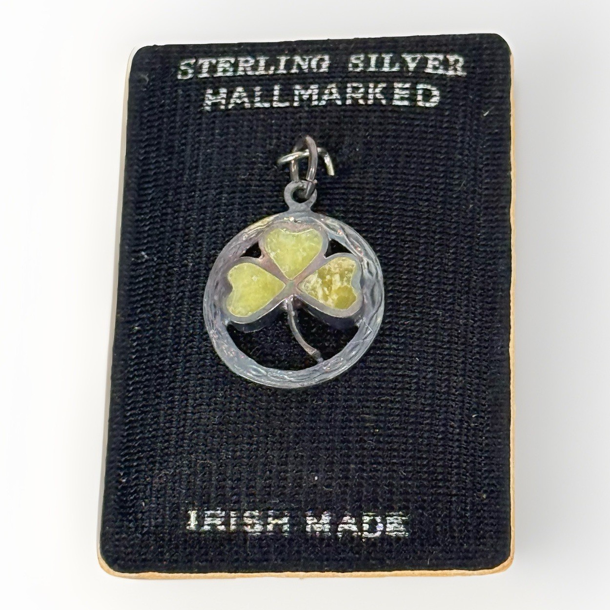 Sterling Silver Green Shamrock Inlayed with Connemara Marble Hallmarked Ireland