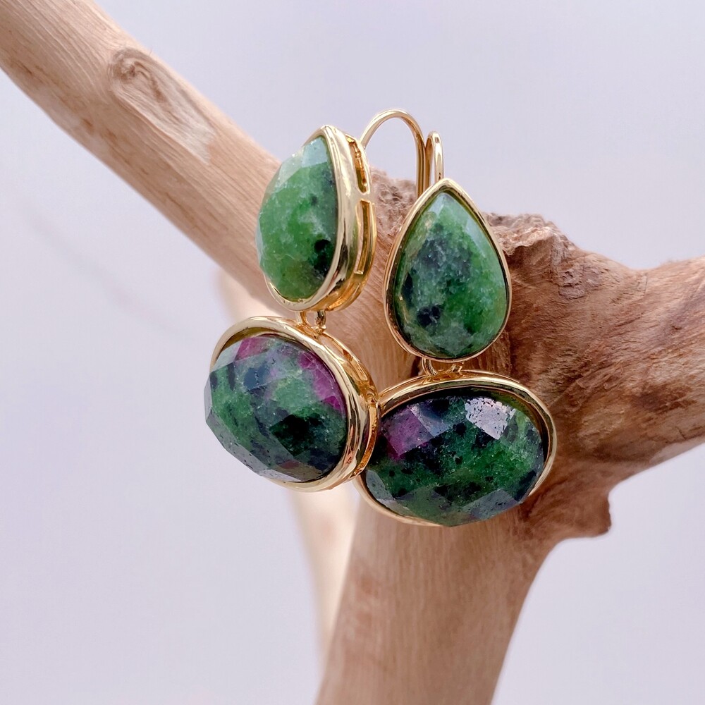 1″ Natural Ruby Zoisite Anyolite Bezel Set Hook Earrings Fashion Supplies