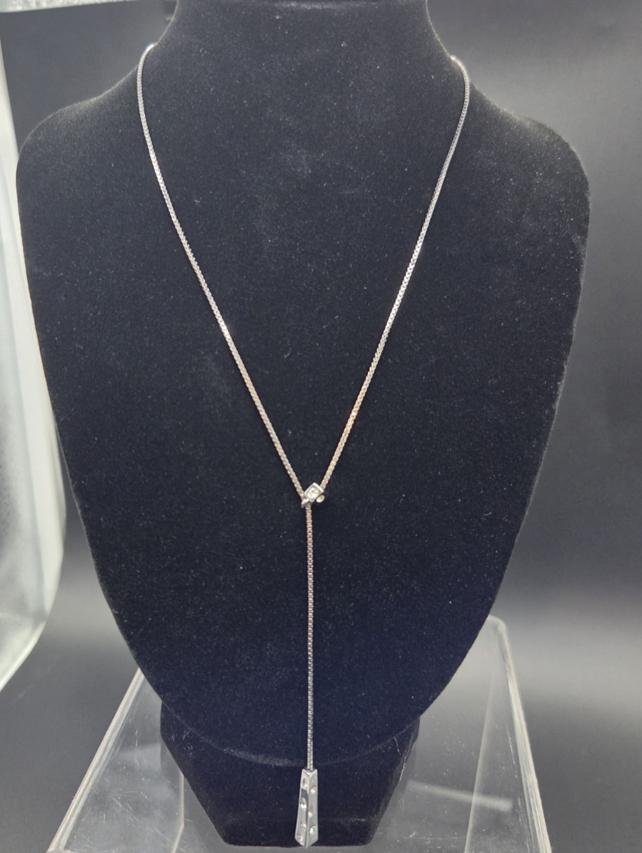 Authentic Swarovski Signed Silver Rhodium Clear Crystal Bar Lariat Y Necklace