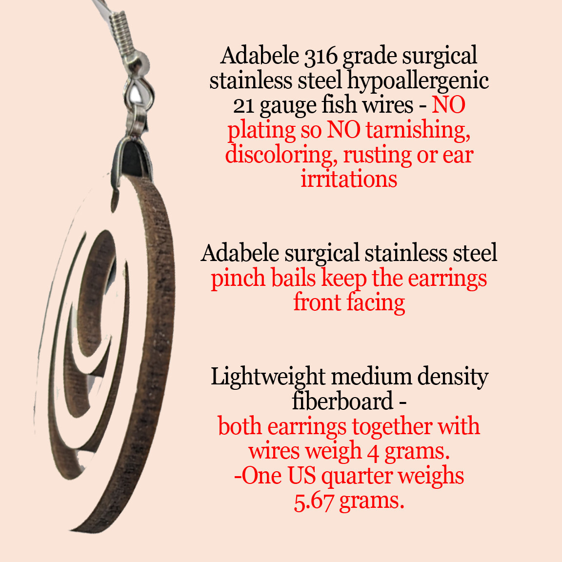Summer Garden Round Floral Wood Earrings Dangle Stainless Steel Wires Artisan
