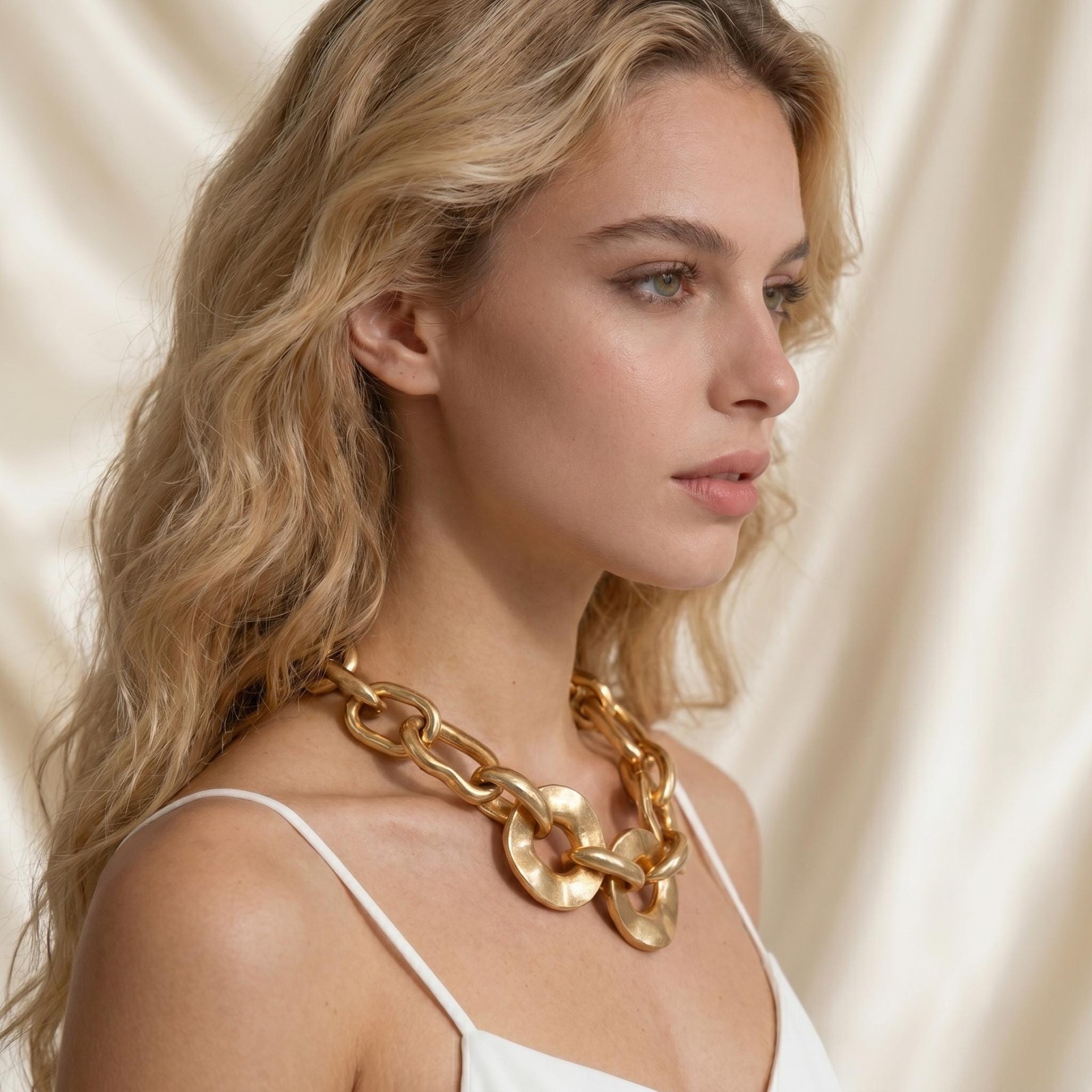 Matte Gold Chunky Chain Choker: Oversized Mixed Link Statement Necklace