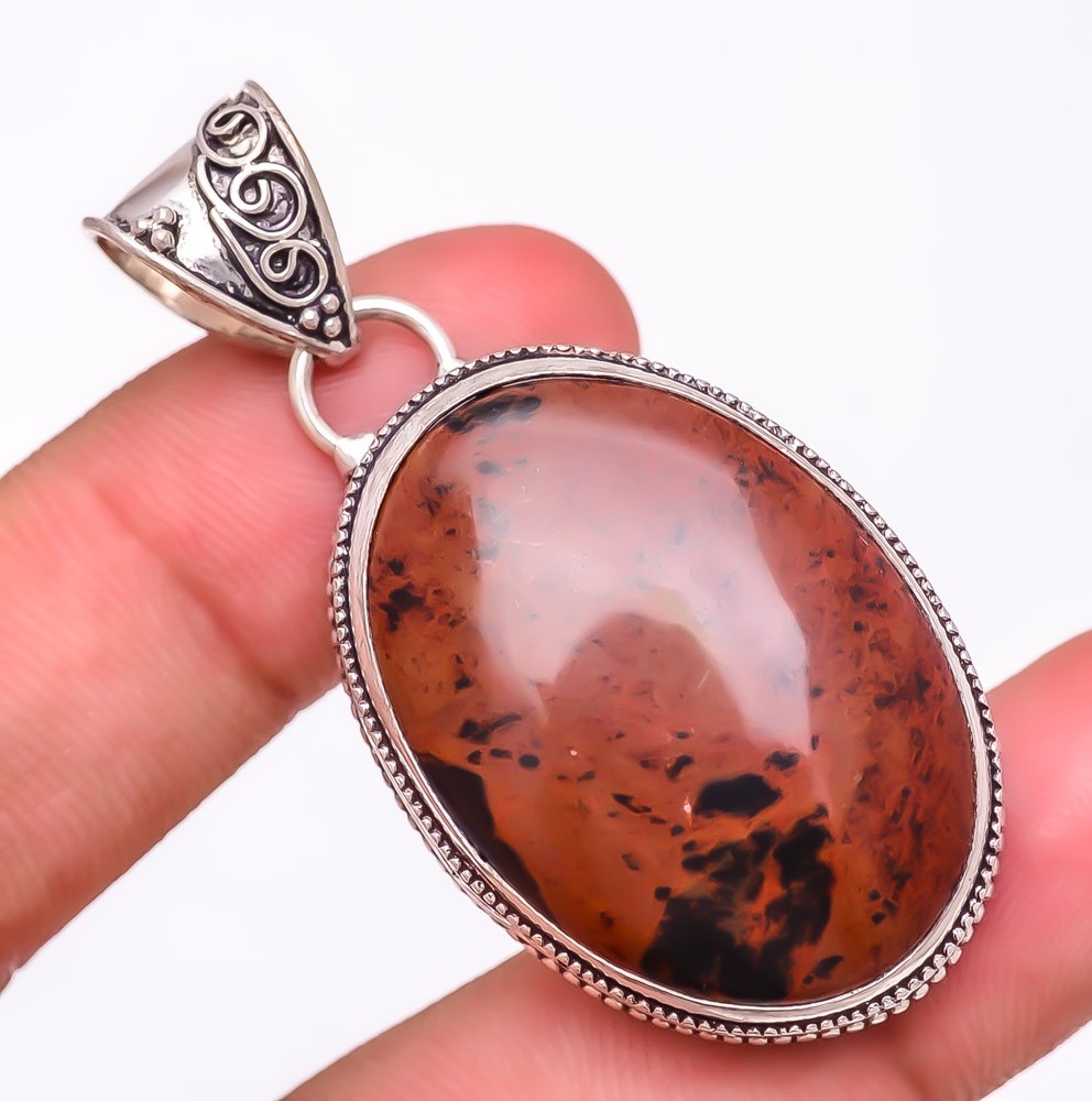 Natural Mahogany Obsidian Gemstone 925 Silver Plated Jewelry Pendant 2.0″ LP8