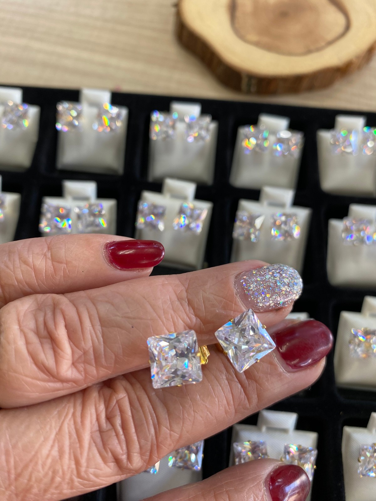 Wholesale 50 pcs AAA Cubic Zirconia Gold Stainless Steel Square 9mm Jewelry LOT