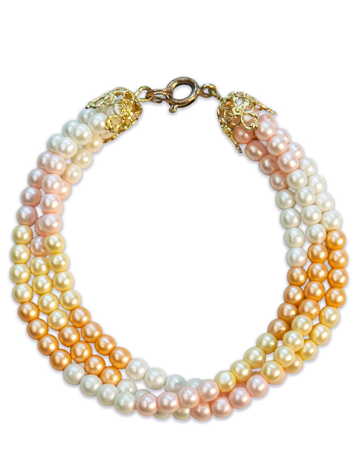 Chic 3-Strand Multi-Strand Faux Pearl Multi-Color Bracelet 7 inch