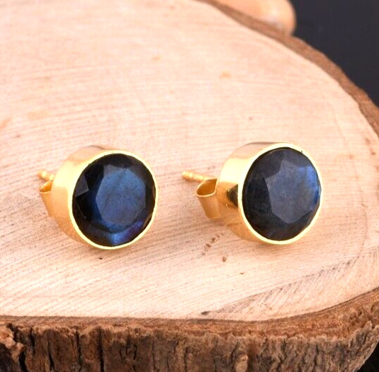 Gold Plated Cute Small Design Earring Labradorite Gemstone Latest Dailywear Stud