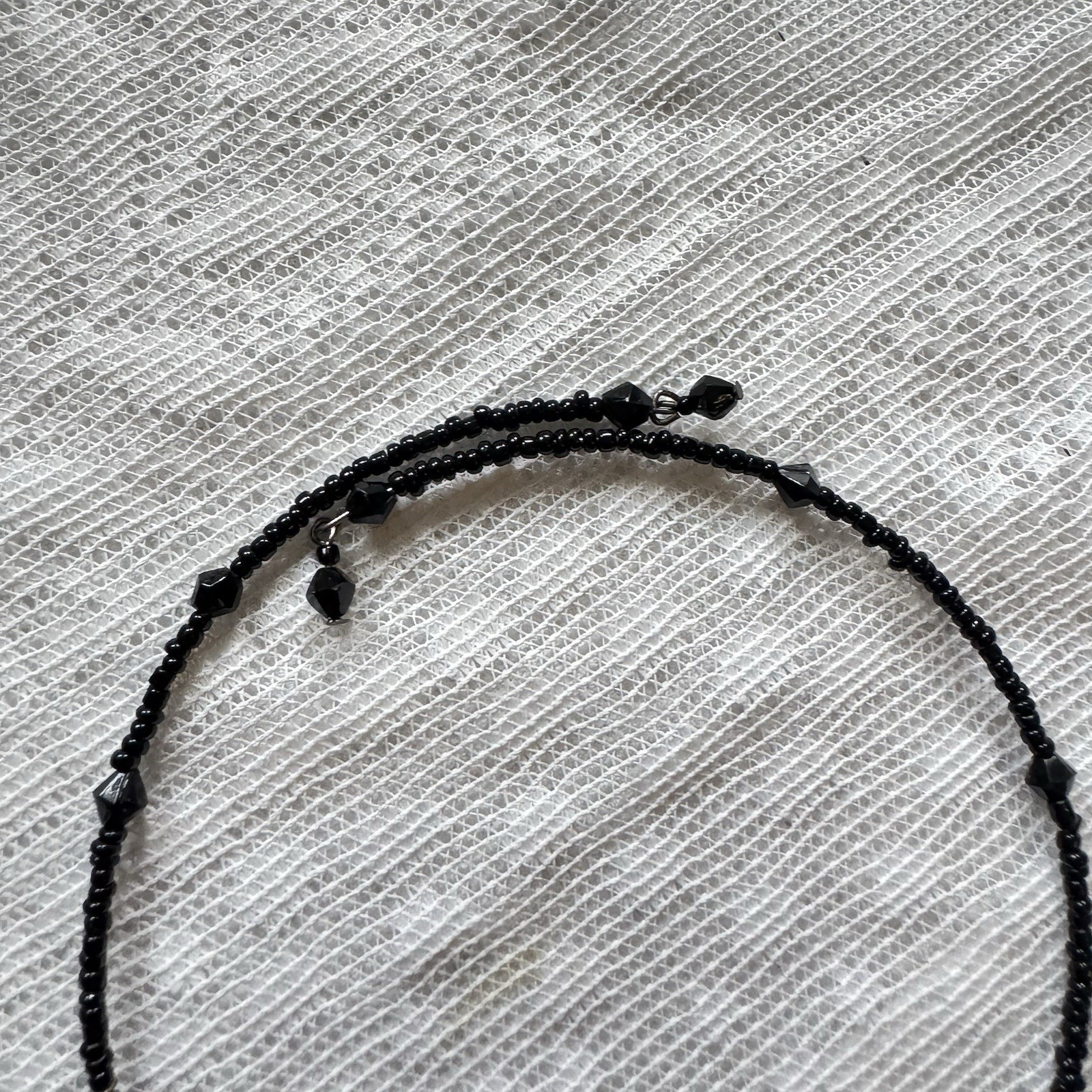 Y2K Vintage Black Beaded Bib Choker Necklace Statement Adjustable No Clasp Goth