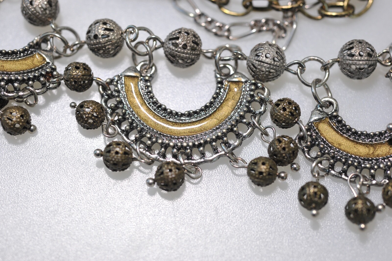 Treska Multi Chain Charm Necklace 2 tone layered statement boho 1 missing ball