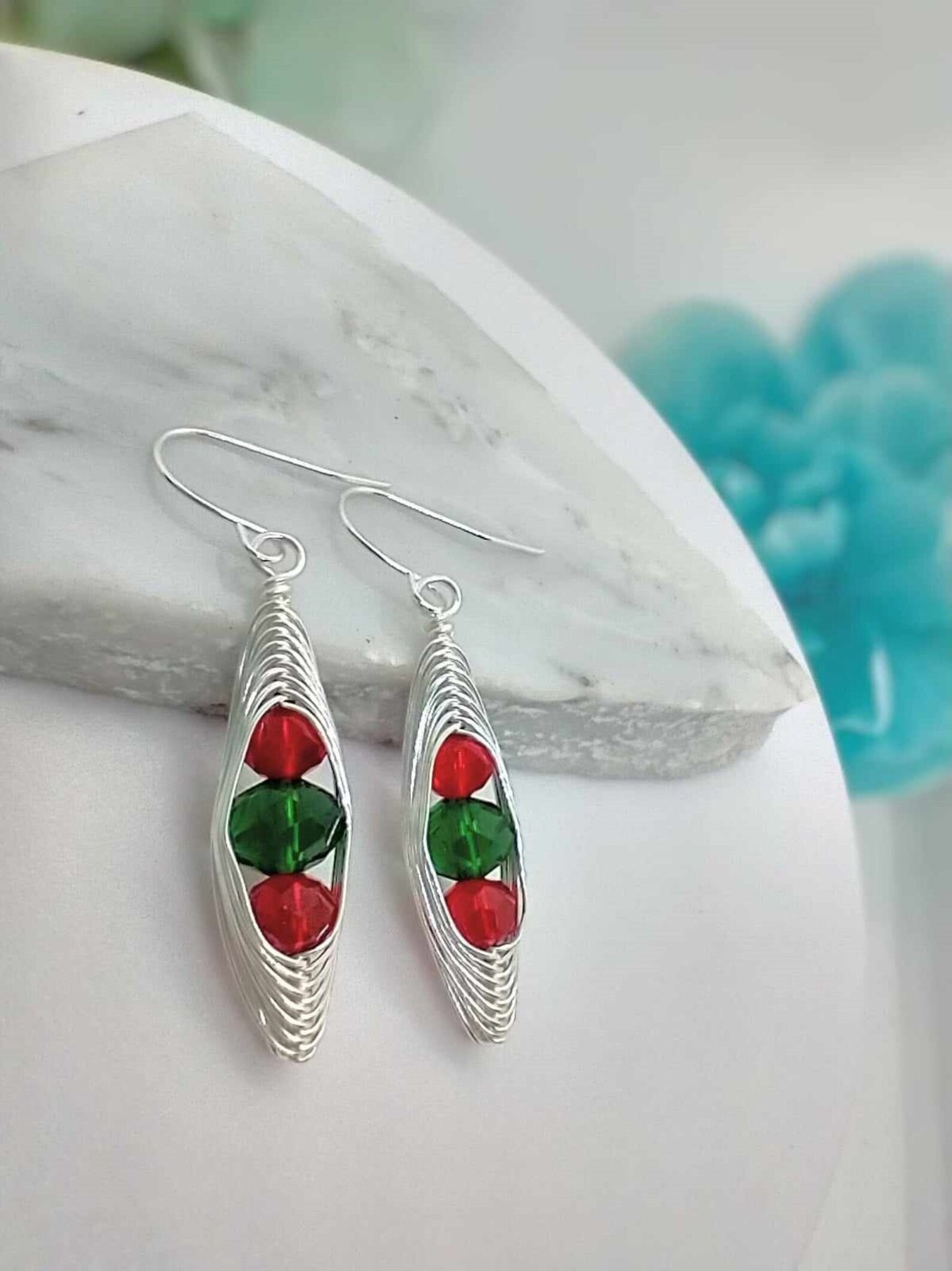 Wire Braided Christmas Earrings, Christmas Dangle Earrings, Stocking Stuffer