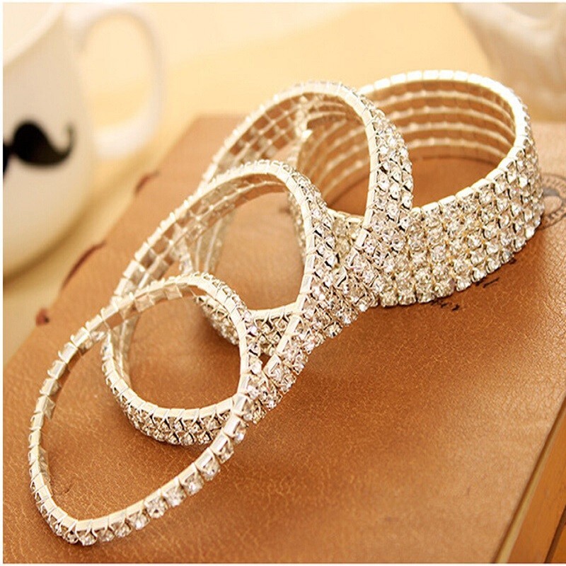 💖5 rows silver tone diamante bracelet jewellery accessory one size