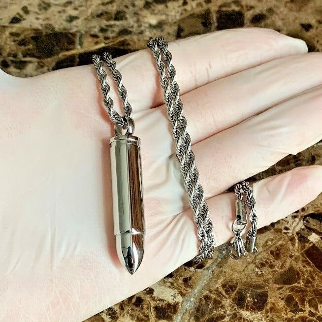 20″24″Men Stainless Steel Bullet Cylinder Pendant Rope Necklace Chain Silver 3mm