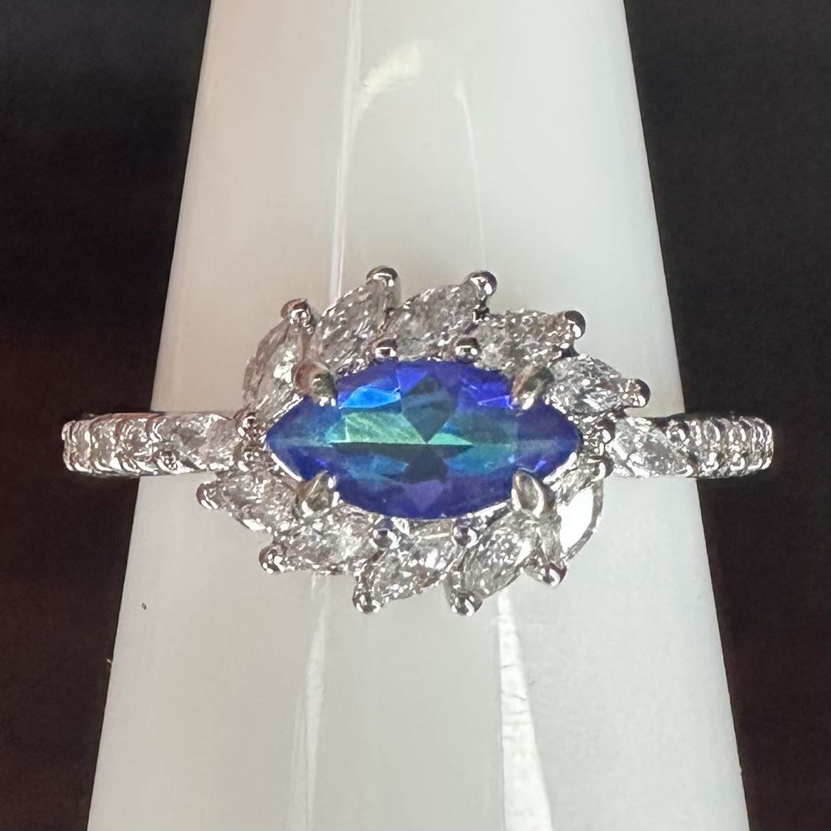 Bomb Party Ring- 6394- Lab Created Rainbow Alexandrite- Size 7- Rhodium Plated