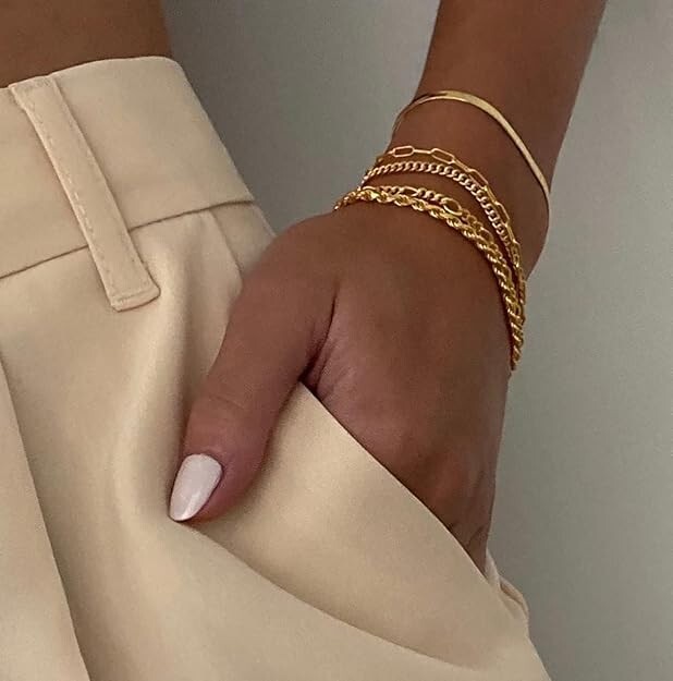 DEARMAY 14K Gold Bracelets for Women – Waterproof Dainty Stackable Chain Set