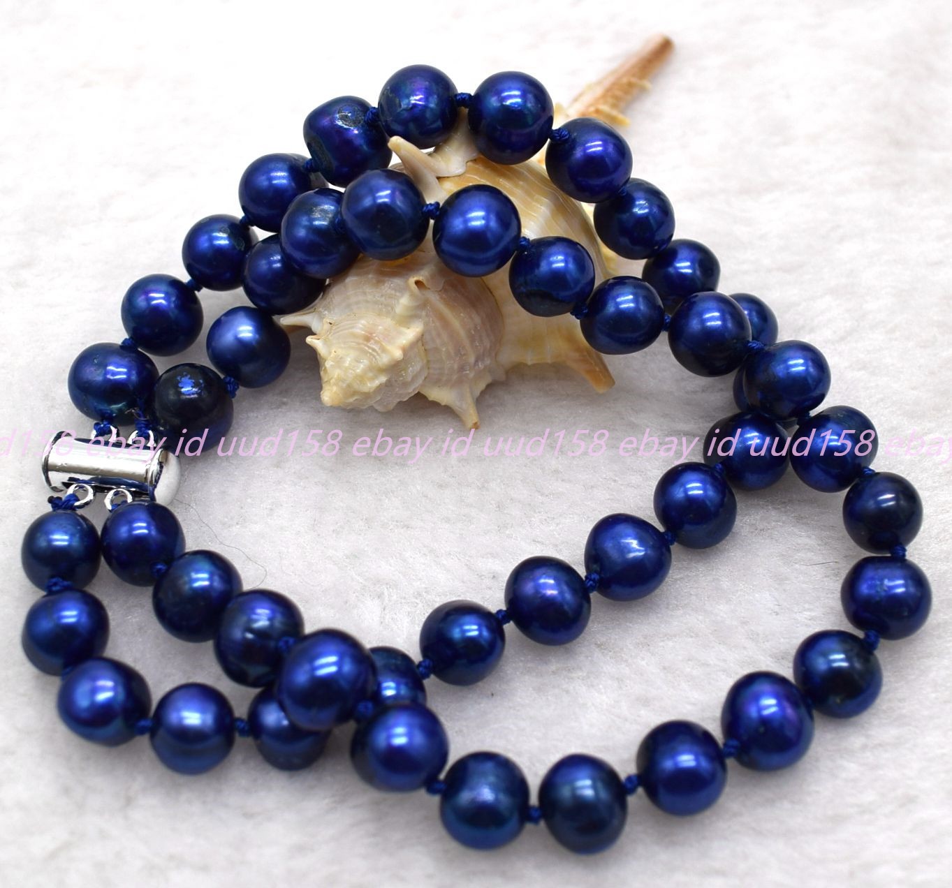 Pretty Natural 2 Rows 9-10mm Oval Blue Freswater Pearl Beads Bracelet 7-9in