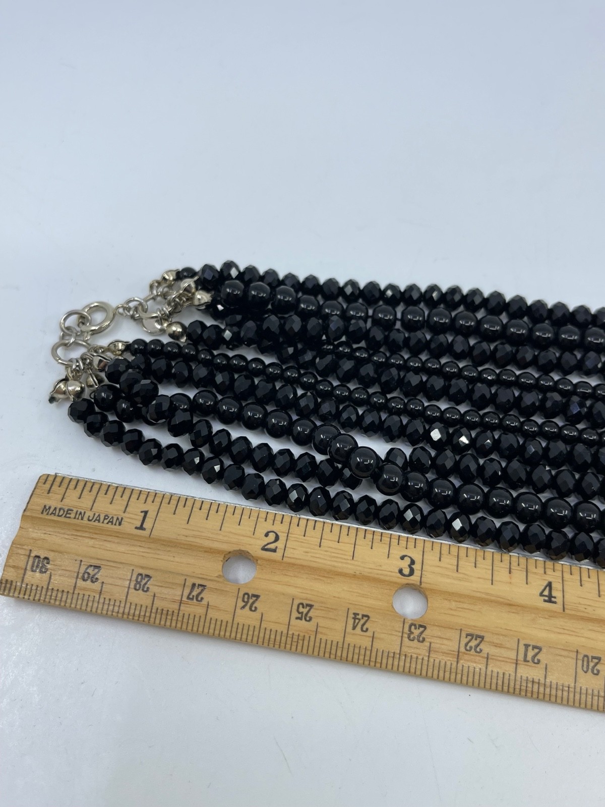 LOFT Multi Strand Black Glass Beaded Faceted Beads Boho Retro Necklace 24”