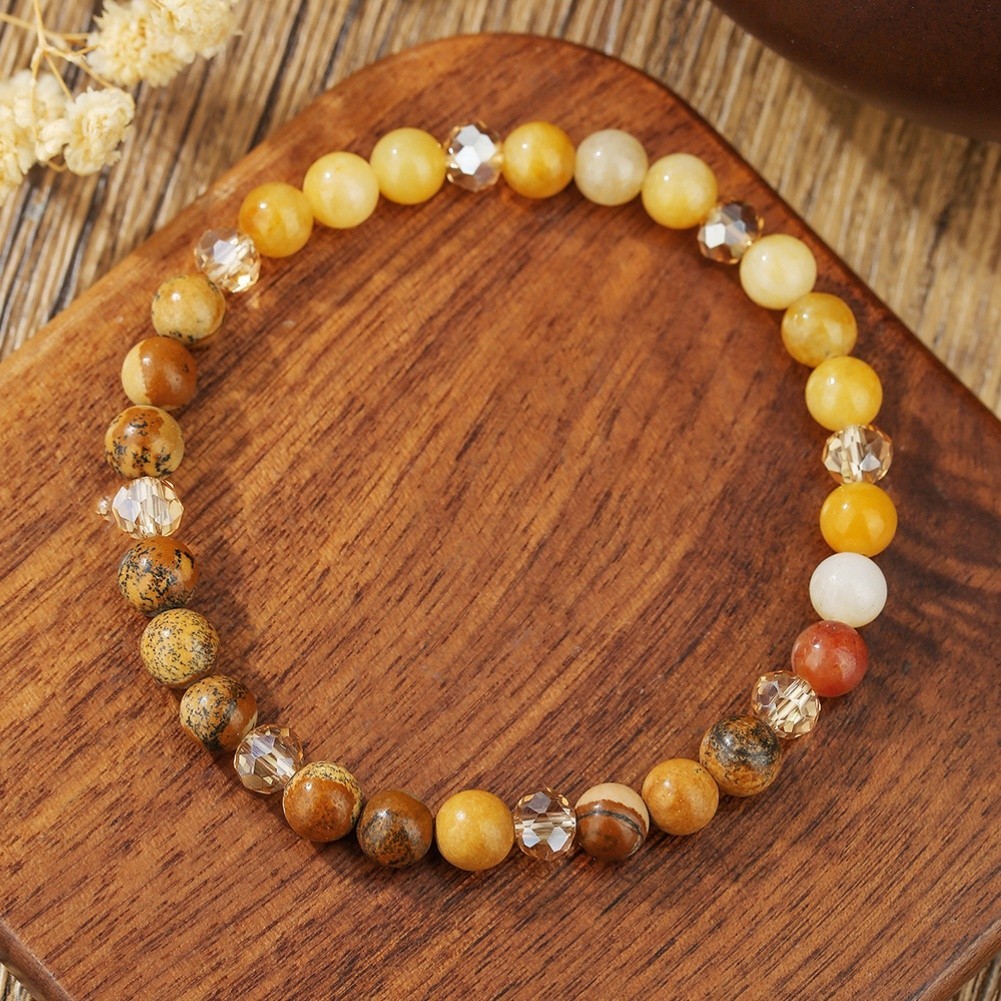 8mm Round Stone Bead Bracelet Natural Material Hand Strung Unisex 18.5cm 19.5cm