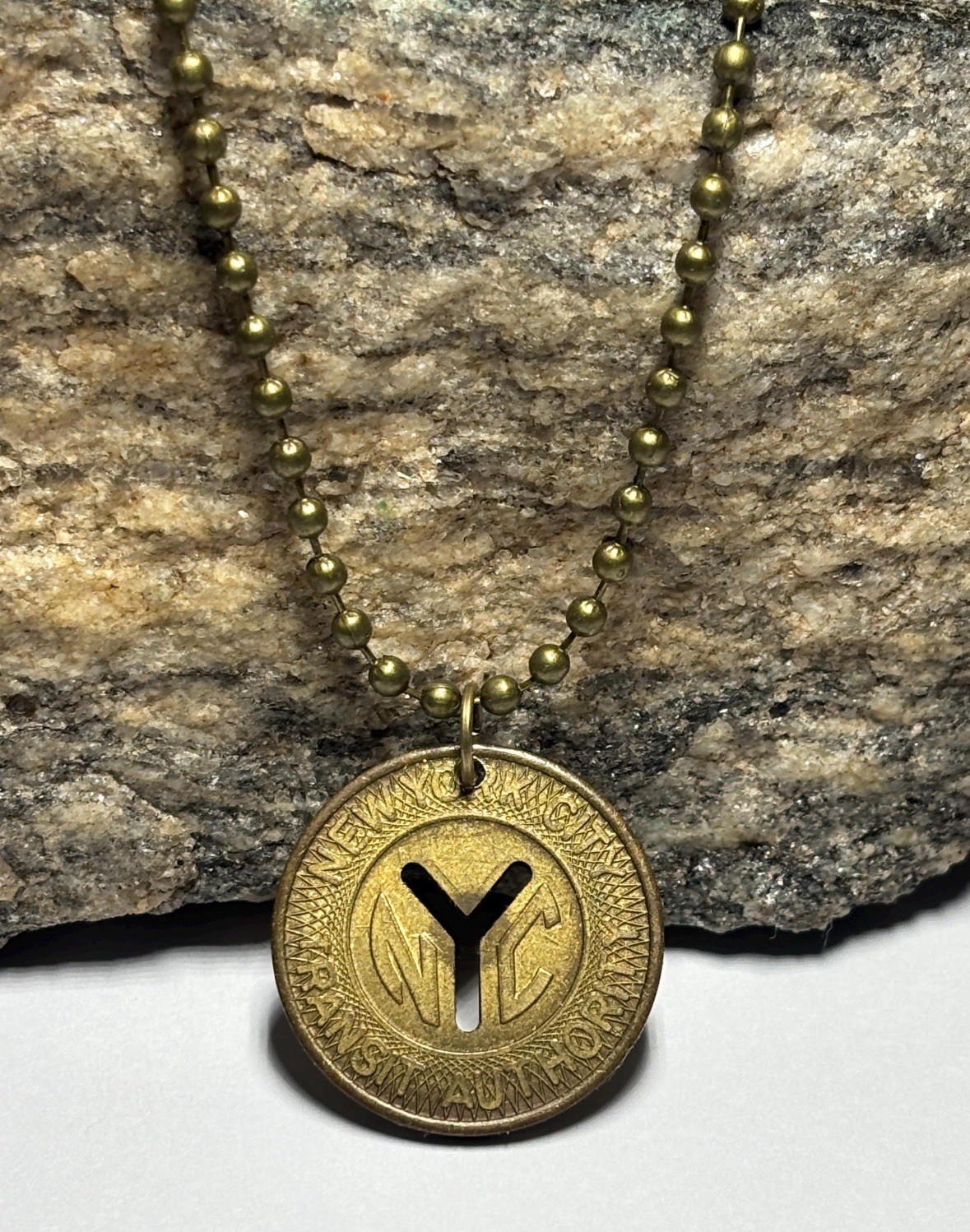 1970s (Unpolished) NYC Subway Token Pendant Chain New York City Christmas Gift!