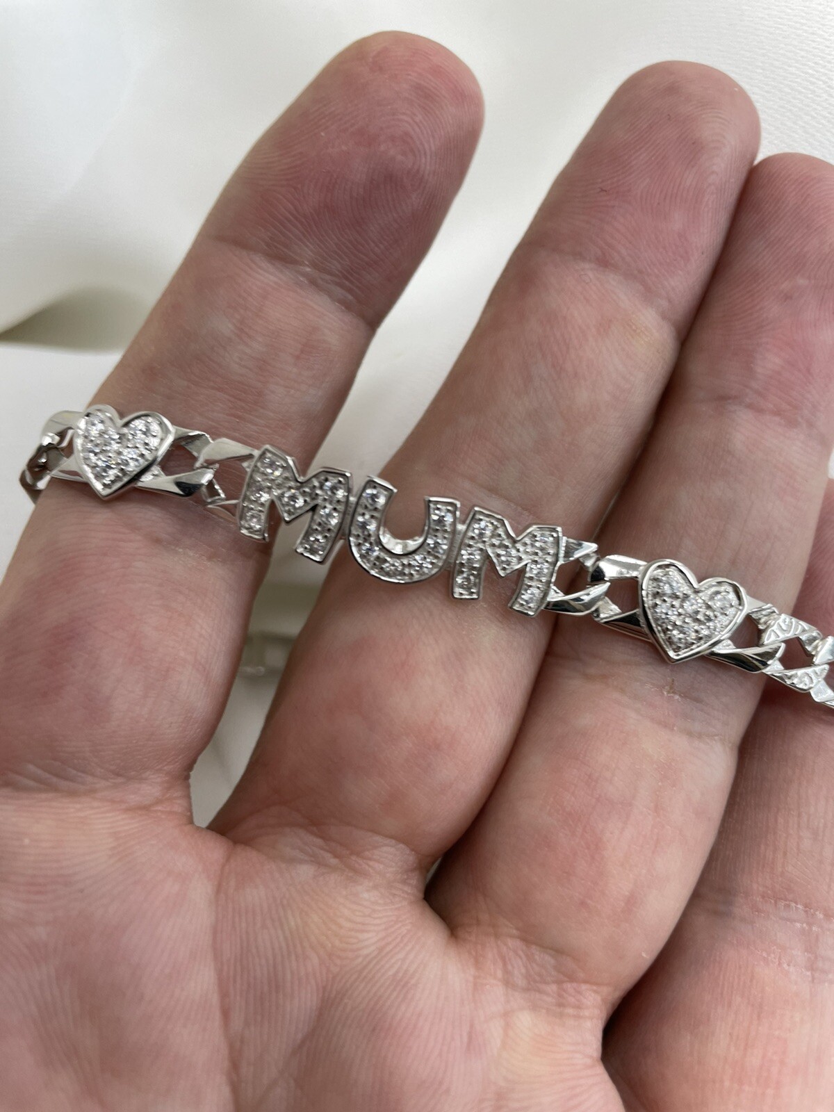 MUM Silver Bracelet Ladies’ CZ Heart & MUM bracelet 12.0 Grams – 6.5 Width 1mm