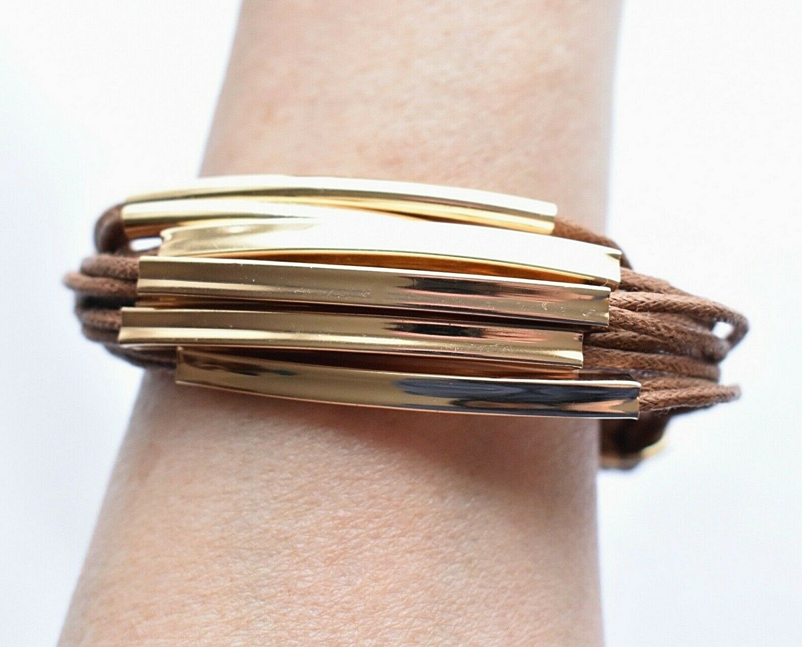Leather Multi Strand Geometric Bangle Cuff Wrap Bracelet Boho Costume Jewelry 9″