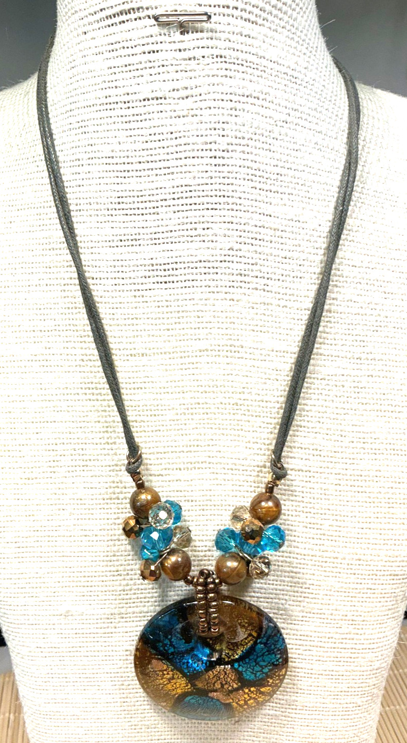 Fashion Necklace Murano Glass Turquoise Gold Foil Brass Gold Choker Lot 103C