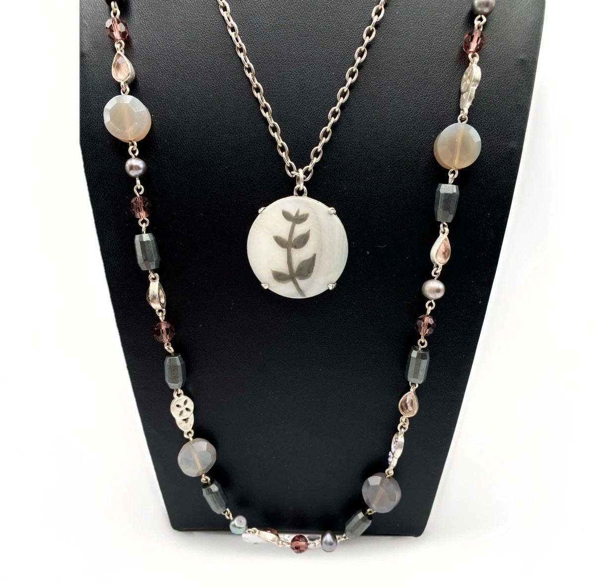 Sigrid Olsen Layered Necklace Set MOP Pendant Coastal Neutral Beaded Jewelry