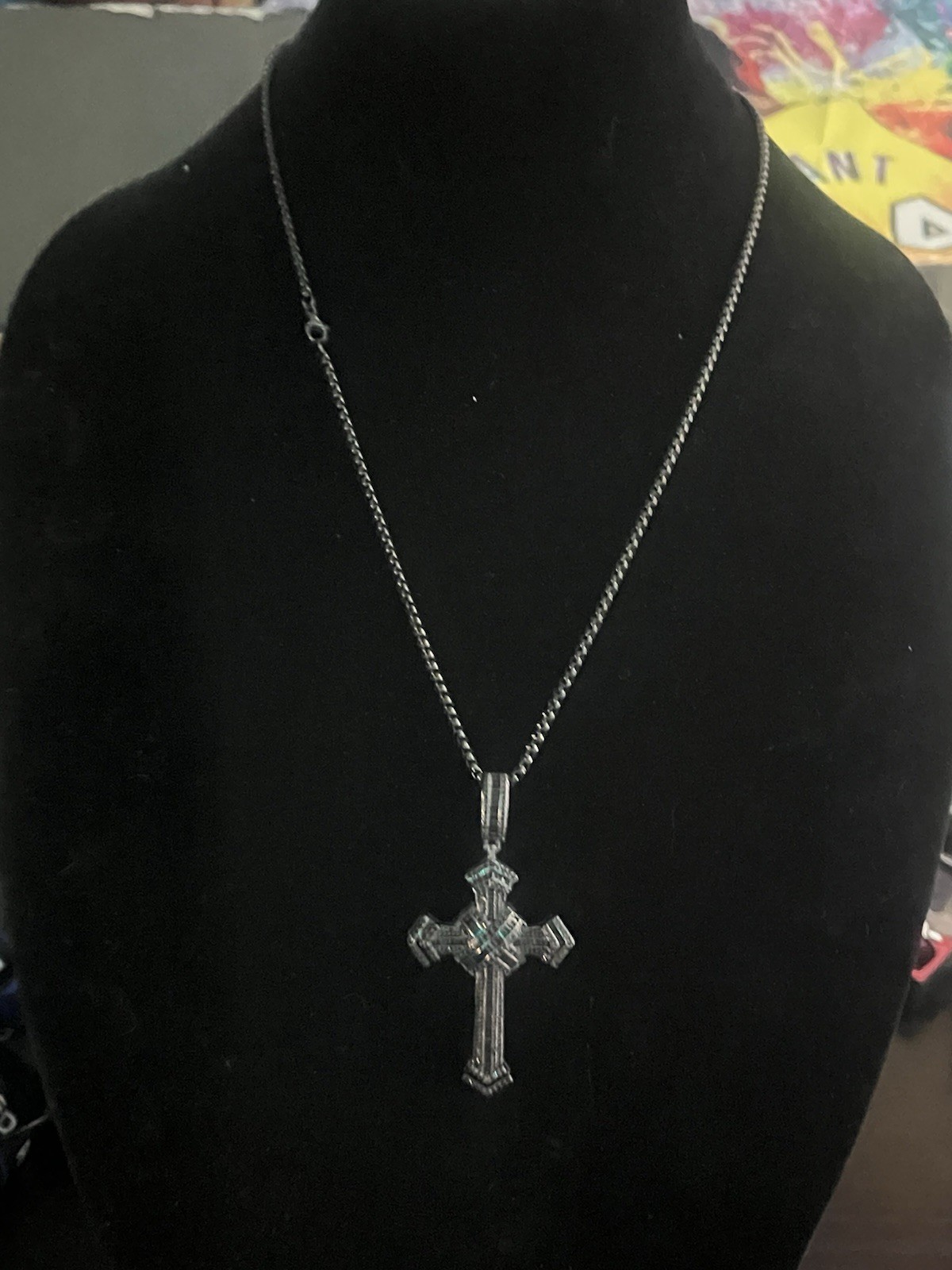 22” black beaded stainless steel chain with cross 5A CZ iced out
