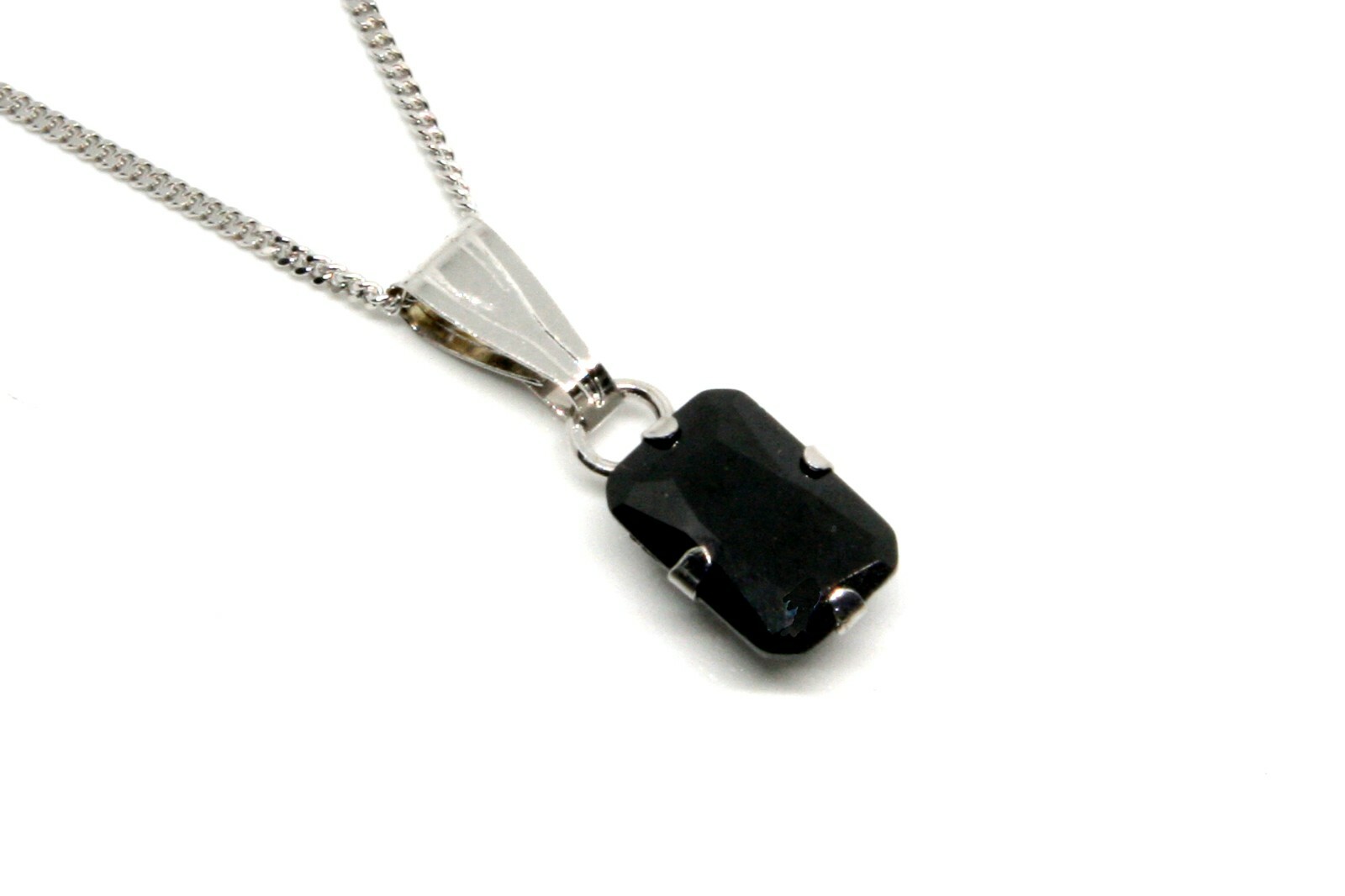 9ct White Gold Black CZ Pendant small necklace with chain Gift Boxed Made in UK