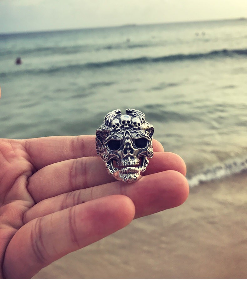 Chunky Gothic Skull Band Ring Tattoo Biker Heavy Metal Adjustable Ring