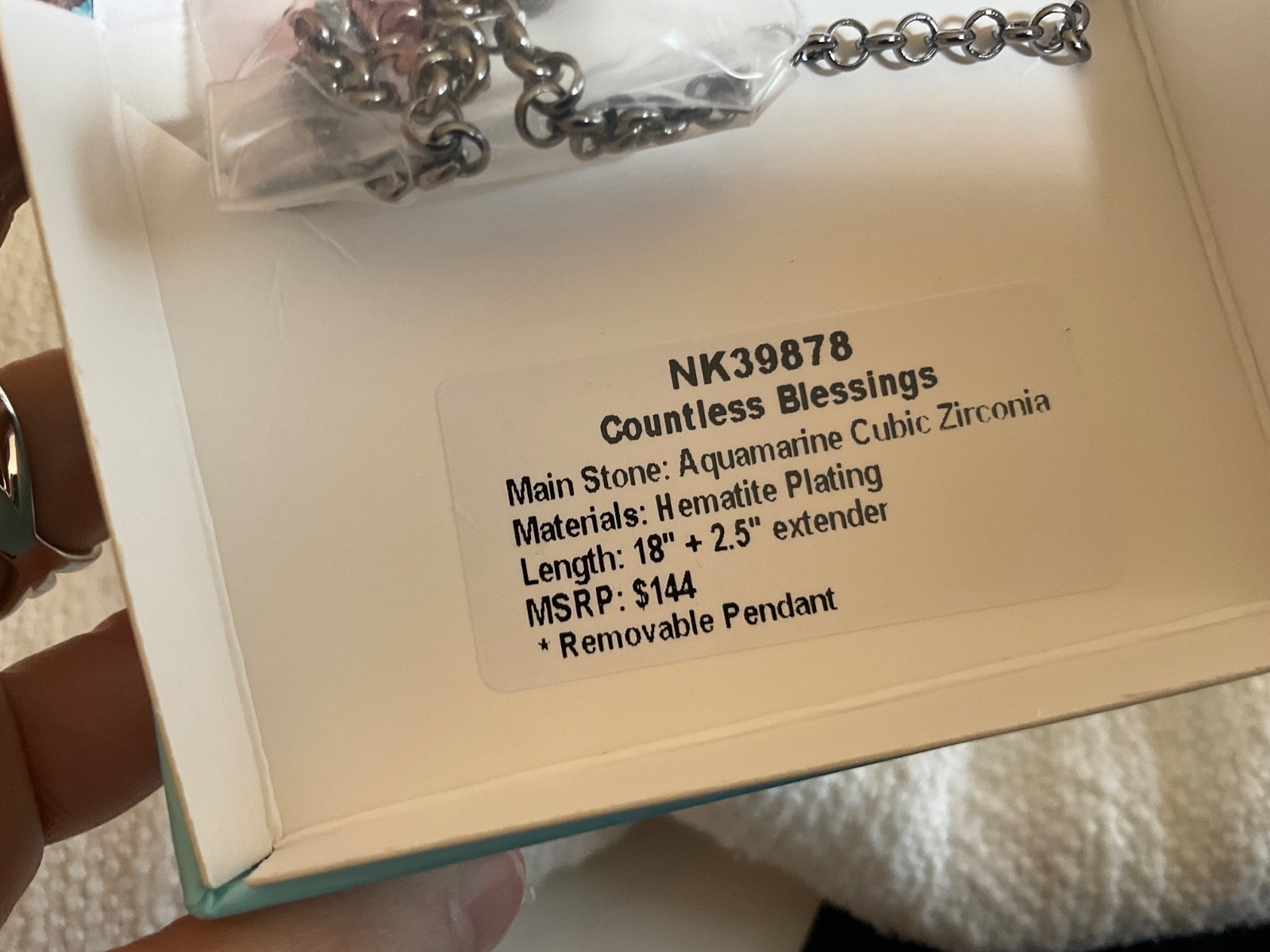 Bomb Party March 2026 Necklace “Countless Blessings” Rhodium Aquamarine