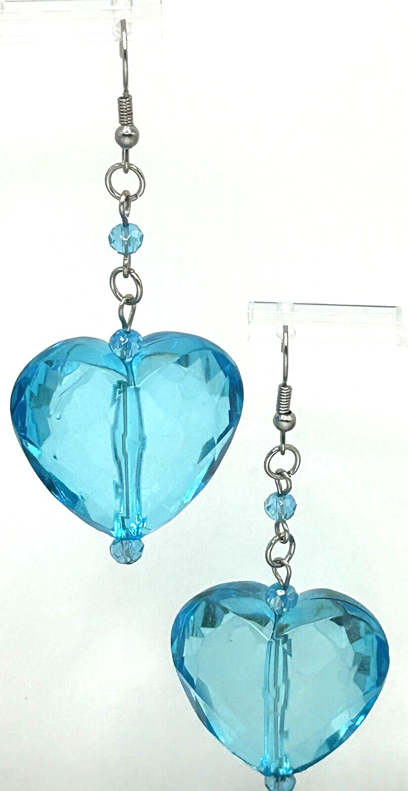 Huge 30mm Aqua Hearts (Acrylic) Stainless Steel Dangle Drop Earrings Adorable!!