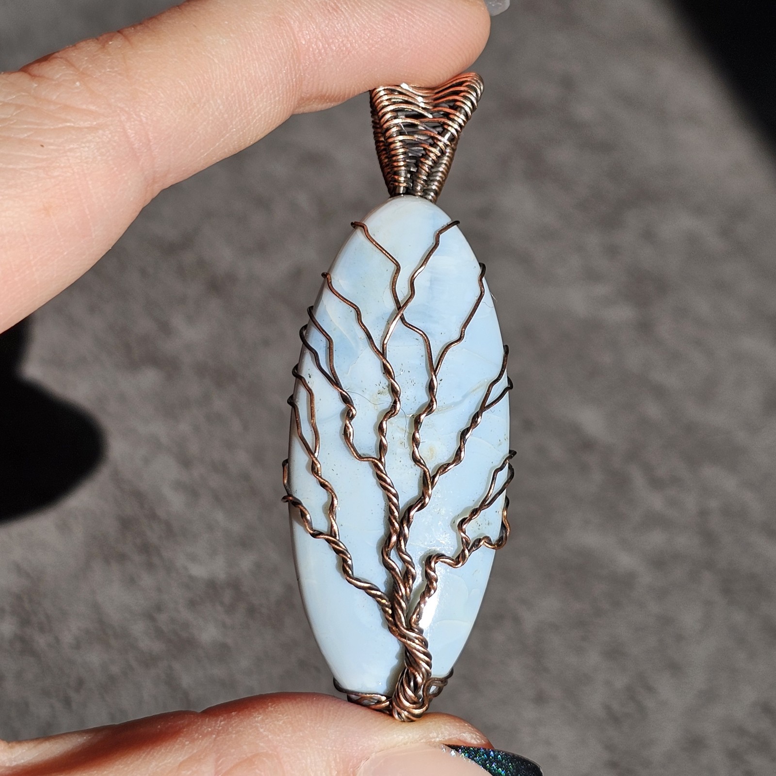 Blue Lace Agate Copper Wire Wrapped Tree Of Life Pendant 2.75″ Genuine Gemstone