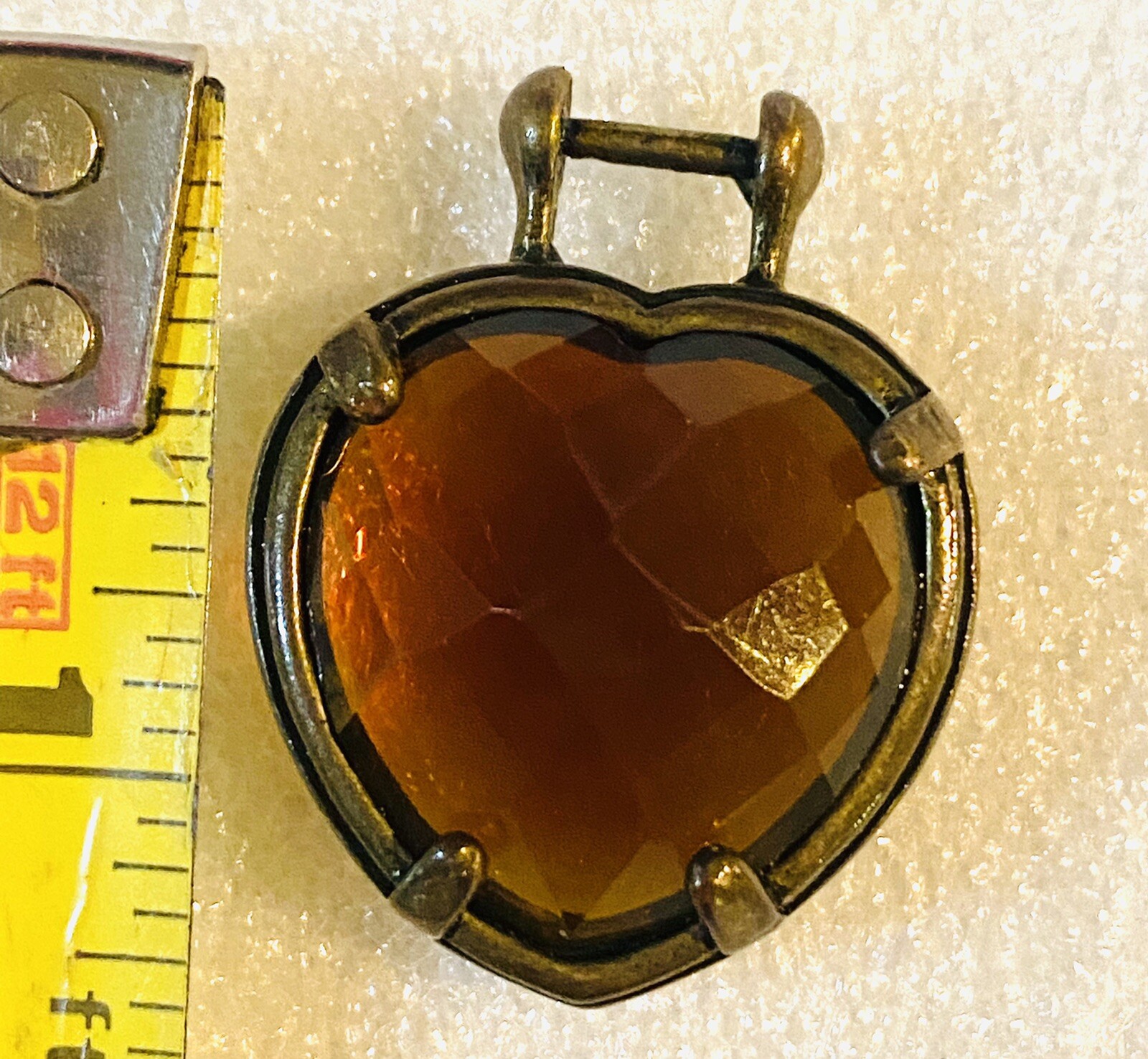 Amber colored Glass Stone Antique Pendant Cutout Hearts Edge