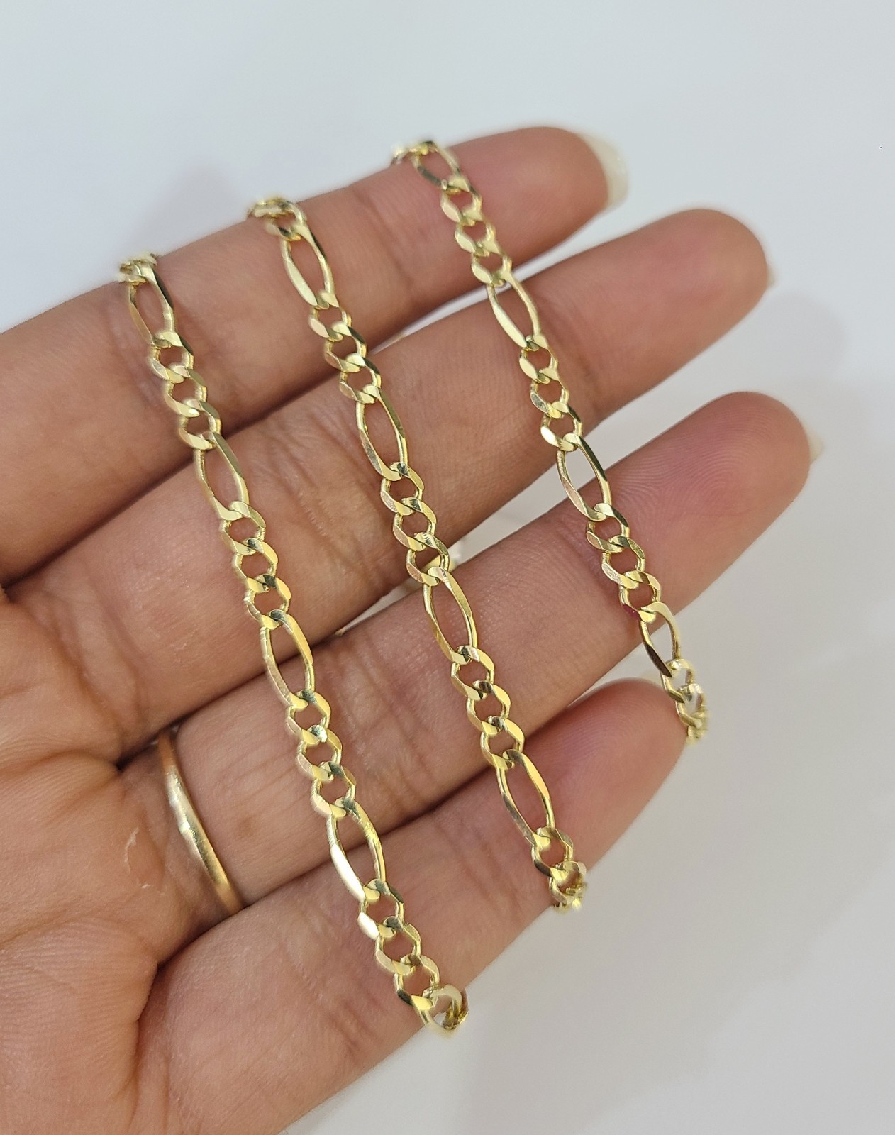 Real 10k Yellow Gold Chain Figaro Link Necklace 3mm Men Women 10kt