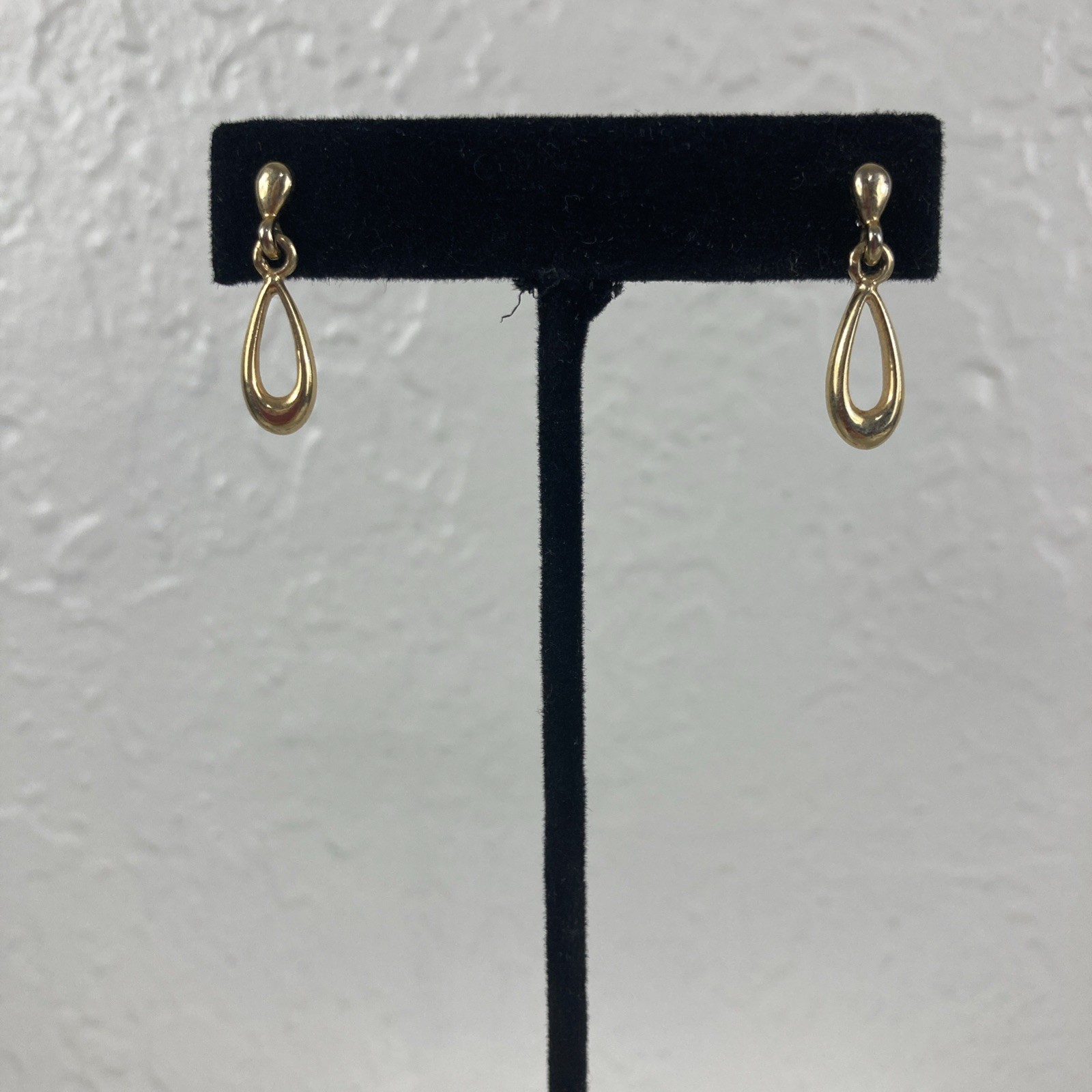 Goldtone Open Teardrop Post Earrings Small 1″ Long Dangle Drop For Pierced Ears