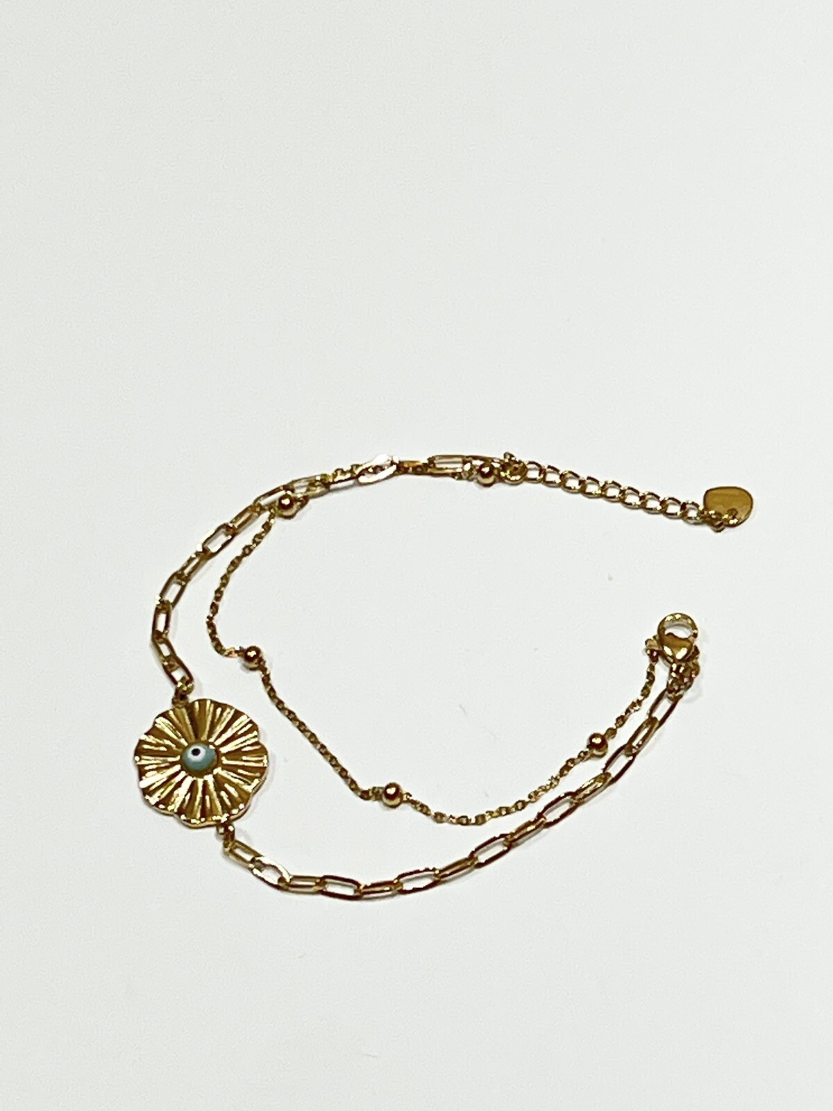 Dainty Gold Evil Eye Sunburst Bracelet Adjustable Layered Protection Jewelry