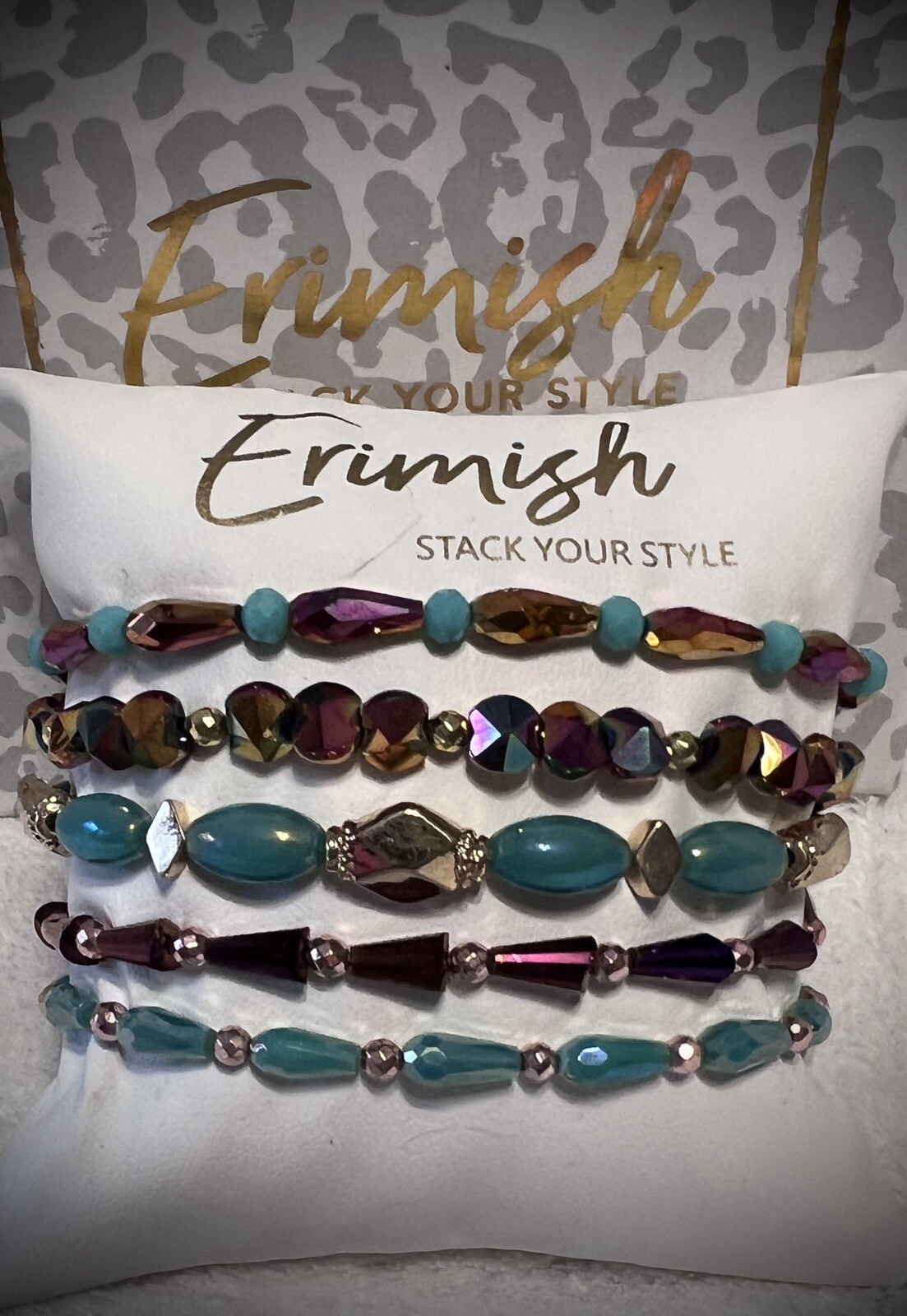 NEW! ERIMISH BRACELETS 5 pc Stack – Teal & Iridescent Wine