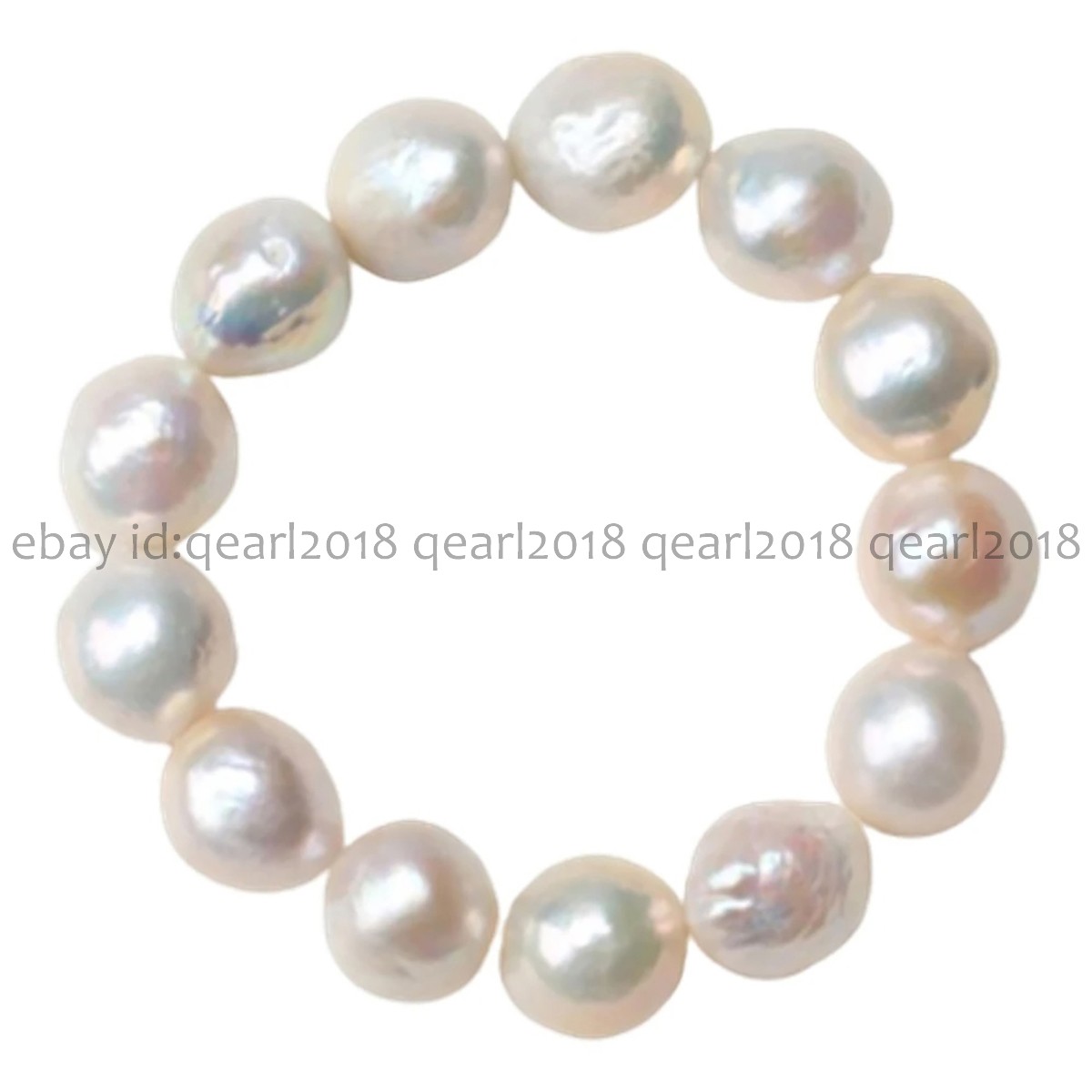 11-12mm Genuine Natural White Baroque Edison Pearl Elastic Bracelet 8 inch