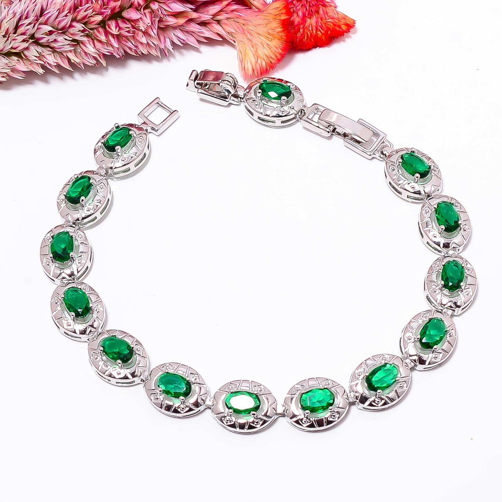 Tsavorite 925 Sterling Silver Tennis Bracelet B129511 Valentine Day Gift