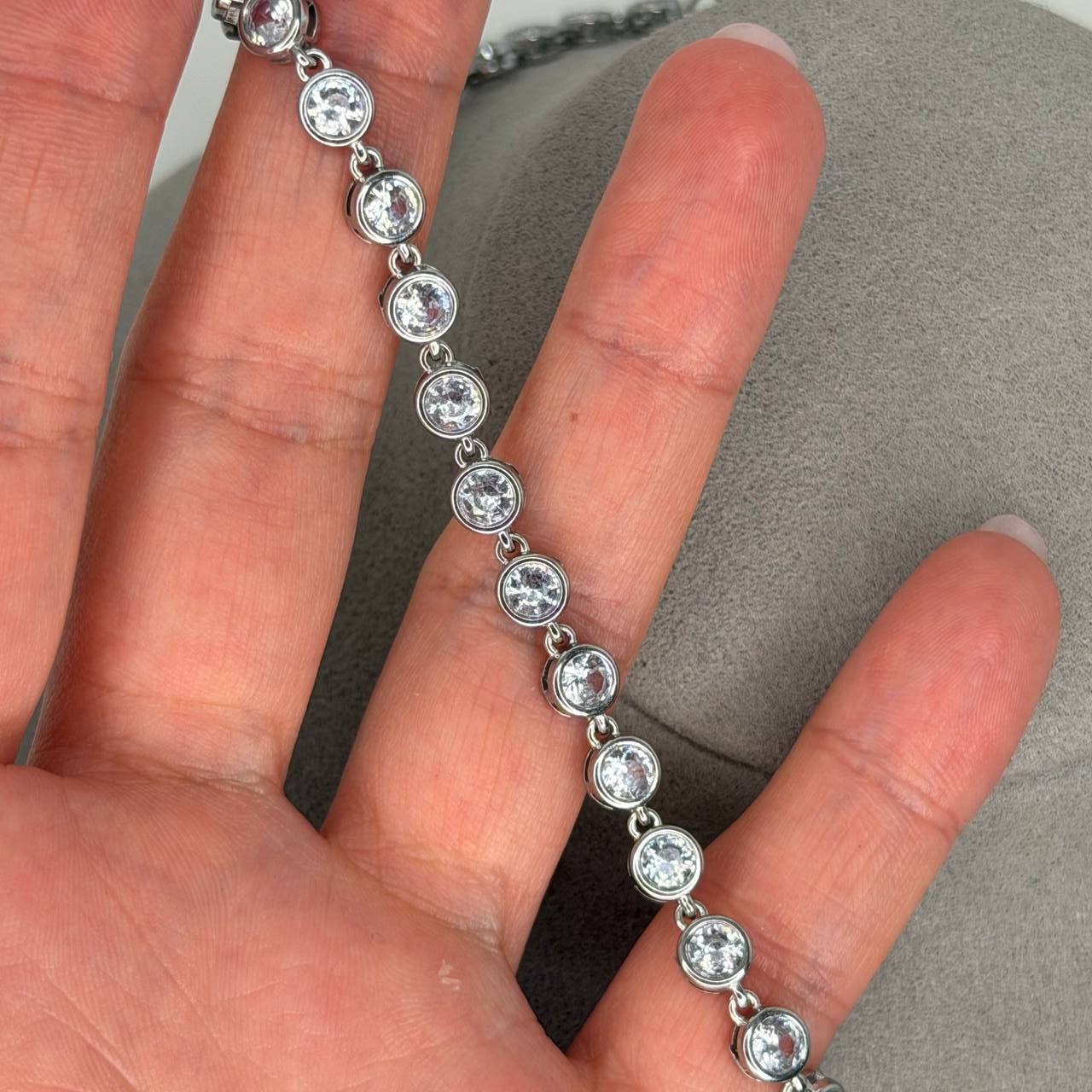 Zirconia Crystal Tennis Necklace Silver Stainless Steel Bezel Choker Necklace