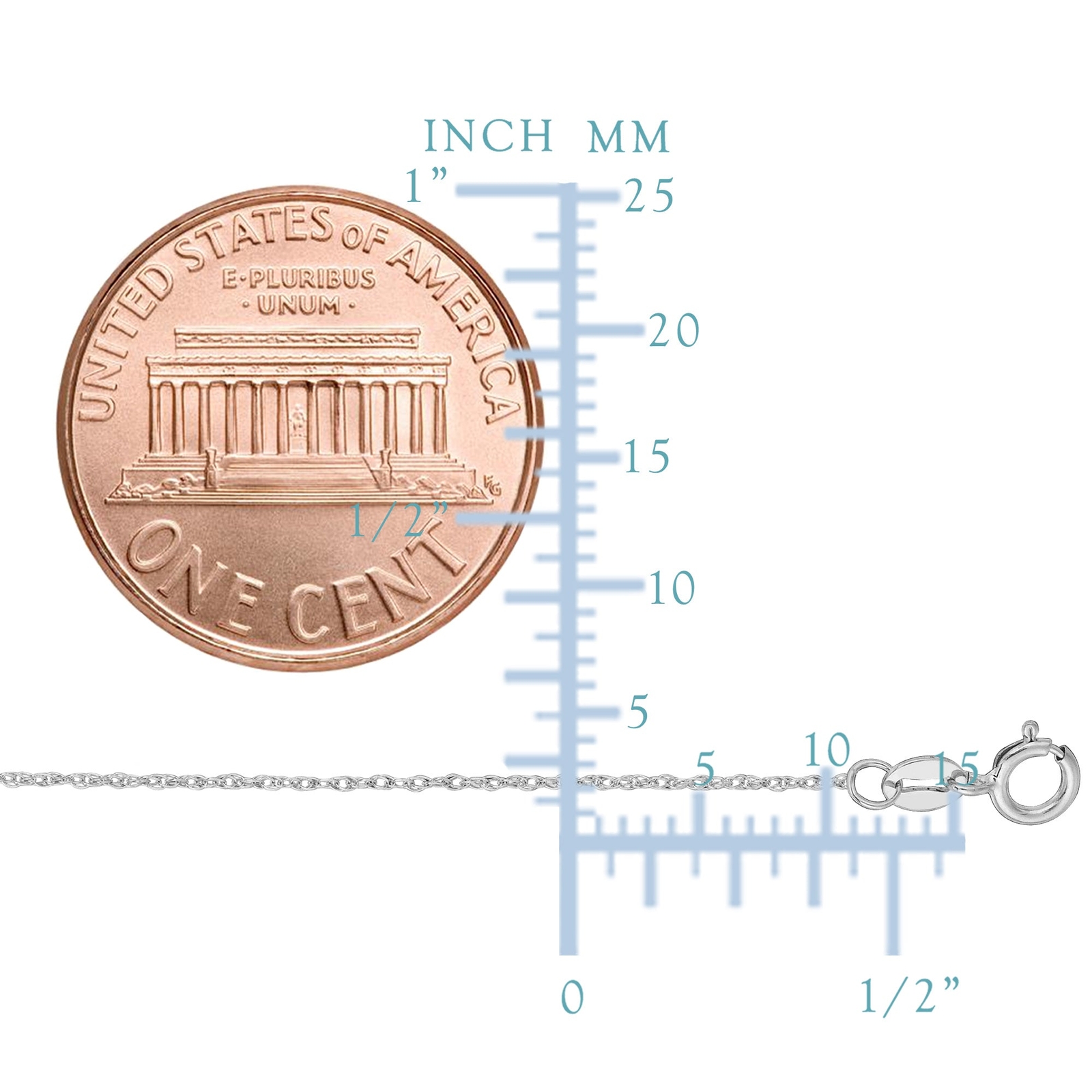 14k White Real Gold Rope Chain Necklace, 0.6mm, 20″