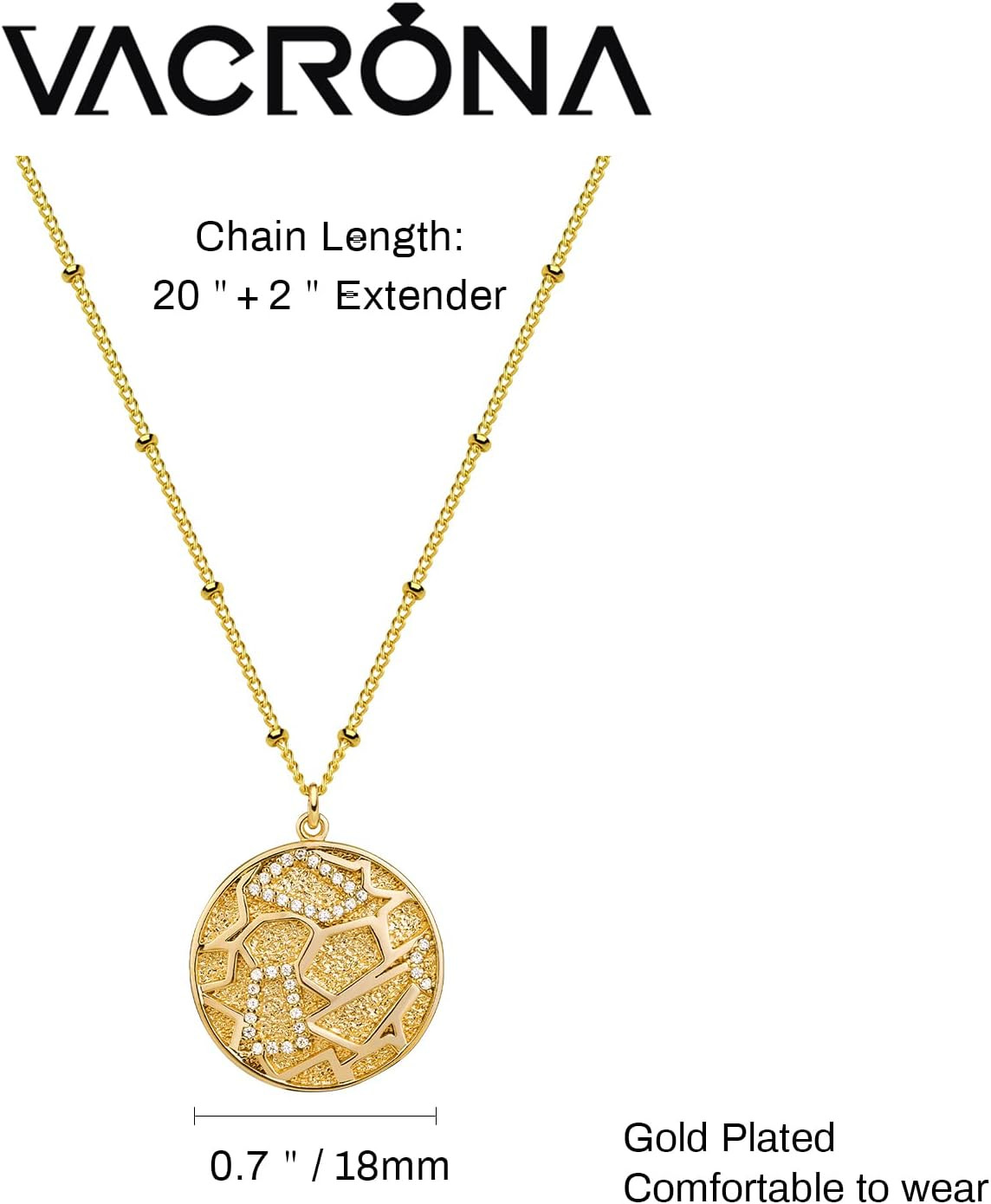 Coin Necklace 18K Gold Plated Vintage Textured Medallion Coin Pendant Round