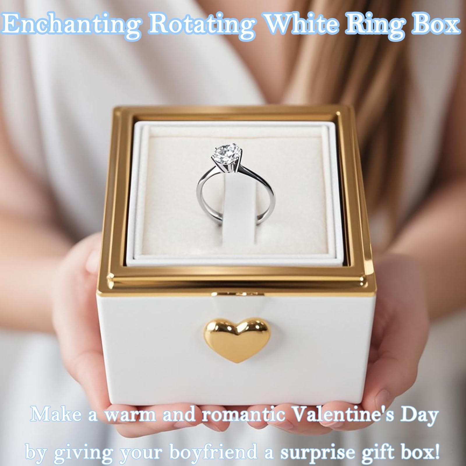 Little Bear Cake Rotating White Ring Box for Proposal, Engagement Ring Box We…