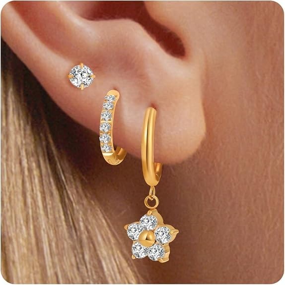 Surgical Steel Small Huggie Hoop Earrings for Women Set,14K Gold Plated Hypoalle