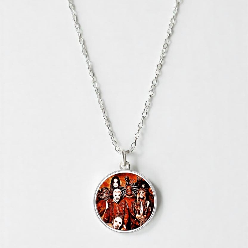 Slipknot. metal band necklace, stainless steel/glass, 50-55cm length, 14mm width