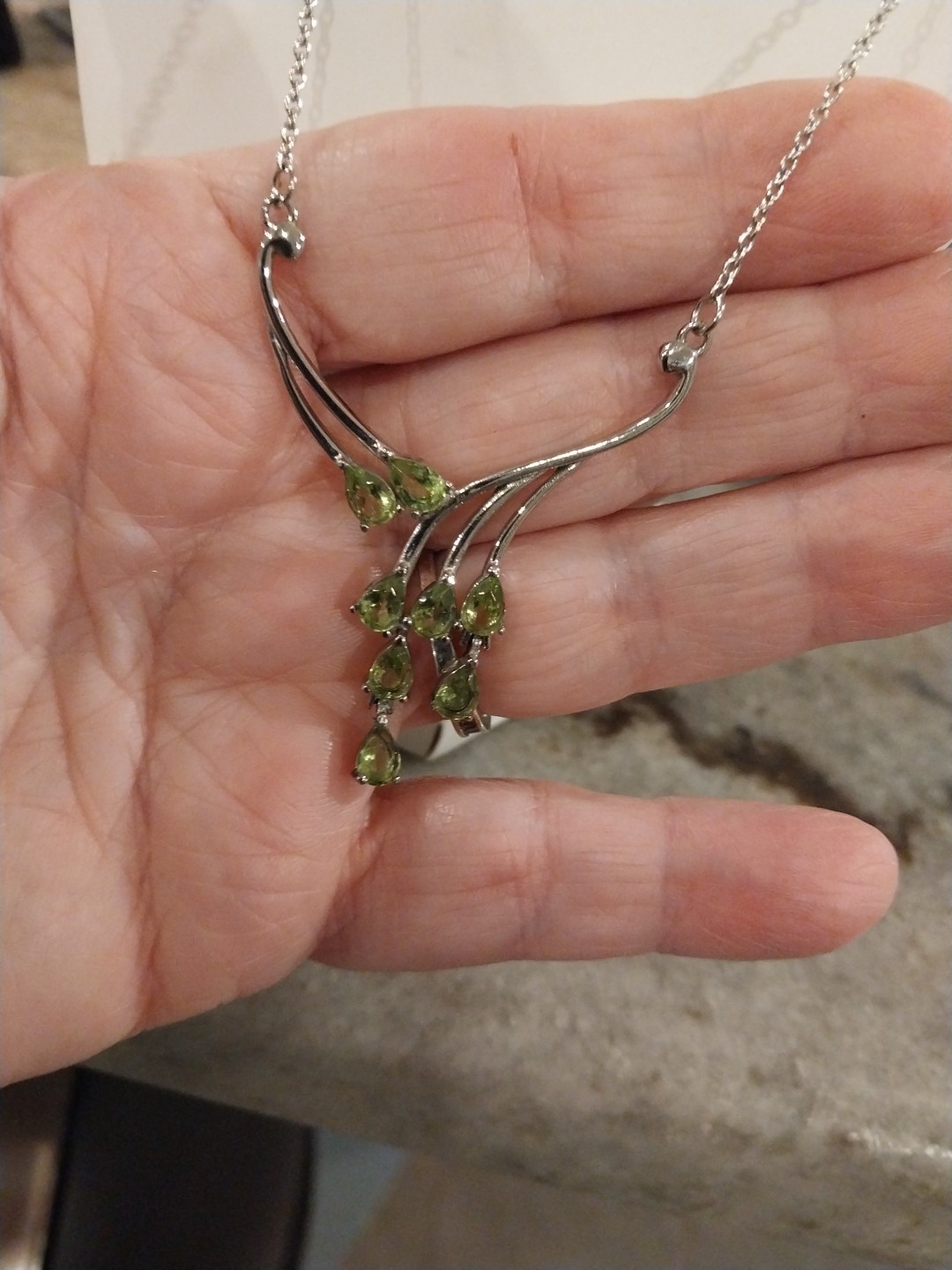Peridot Necklace TEAR DROP/ PEAR CUT (18 Inches) in Stainless Steel 3.75 ctw