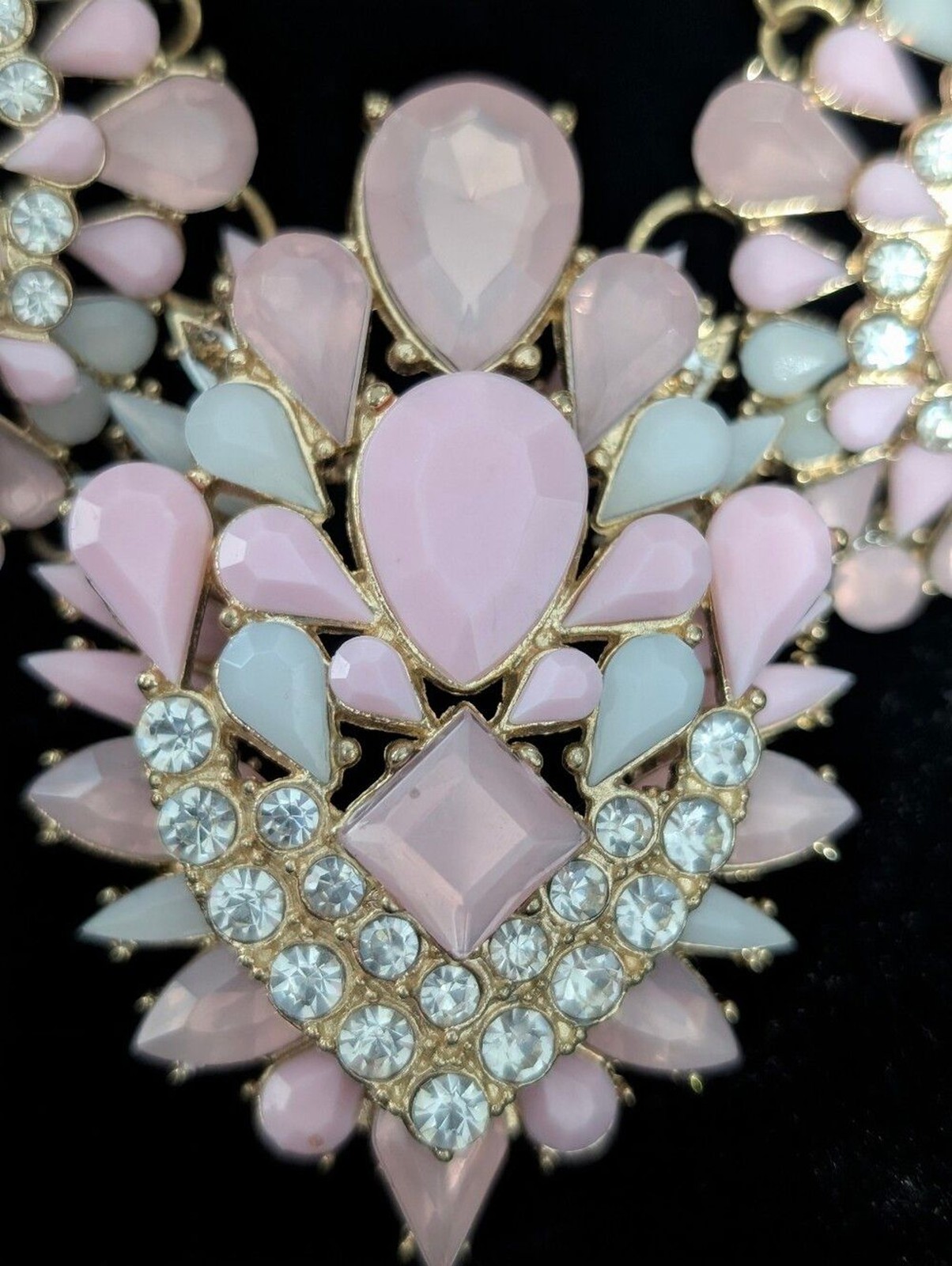 Pastel Rhinestone Statement Bib Necklace Romantic Coquette Glam Gold Feminine