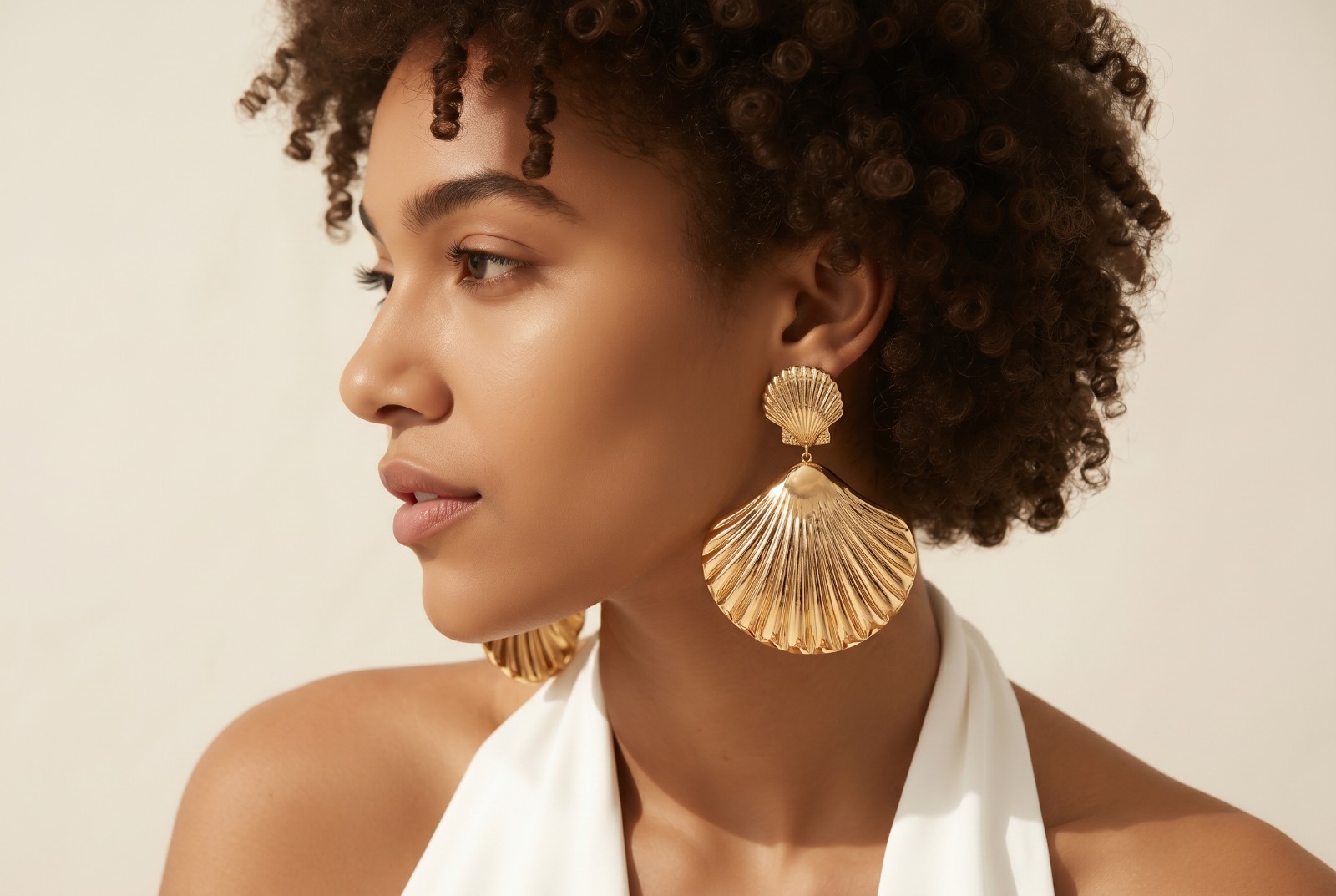 Gold Color Scallop Shell Statement Drop Earrings Boho Style